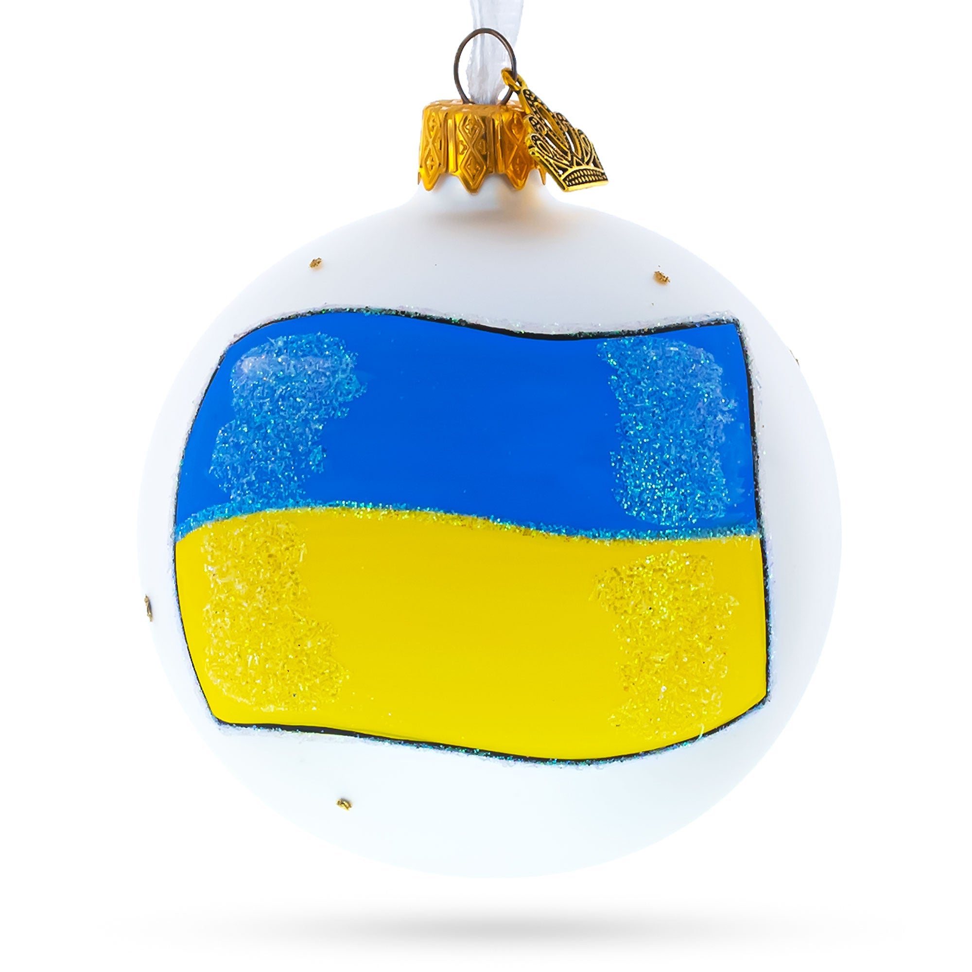 Flag Of Ukraine Blown Glass Ball Christmas Ornament 3.25 Inches