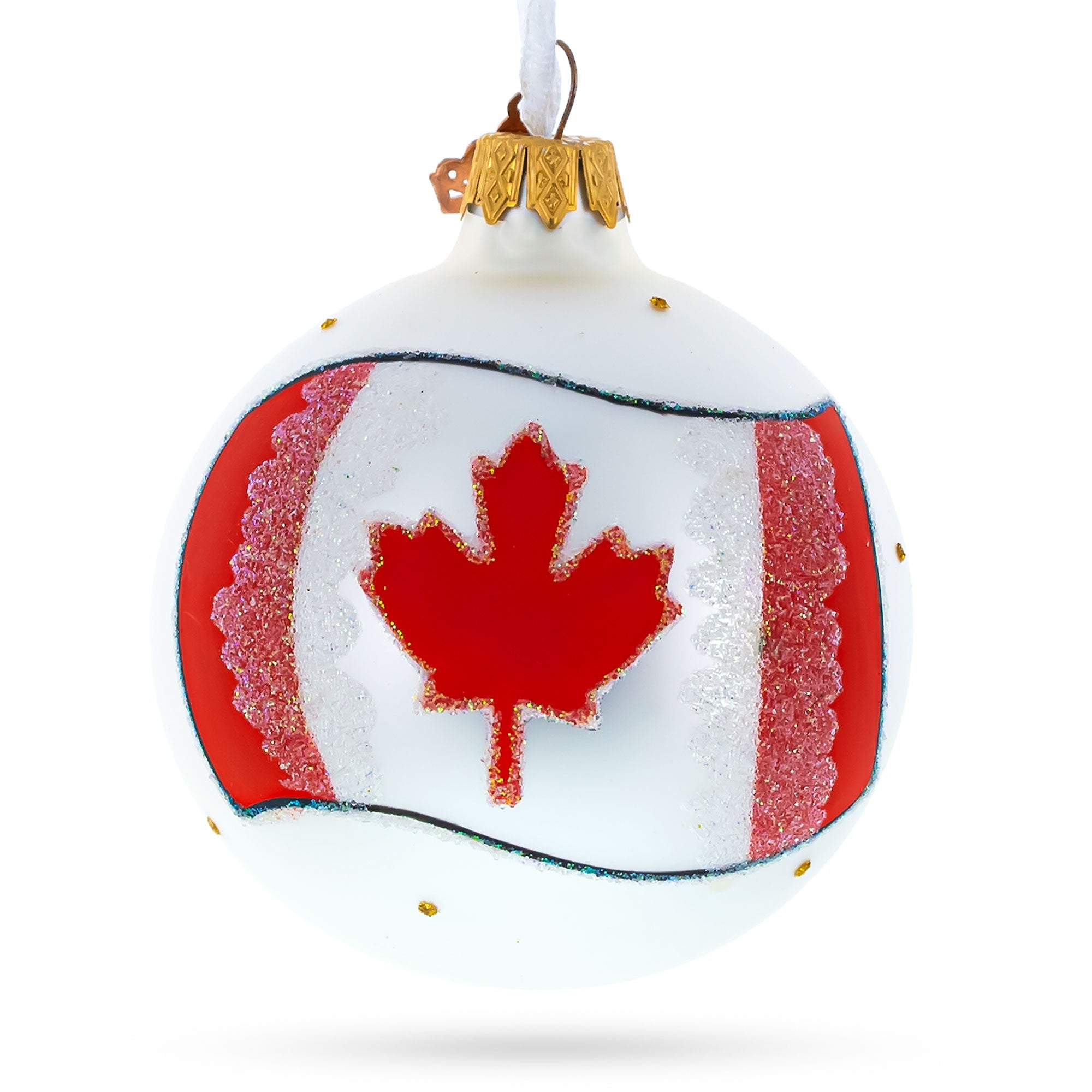 Flag Of Canada Blown Glass Ball Christmas Ornament 3.25 Inches