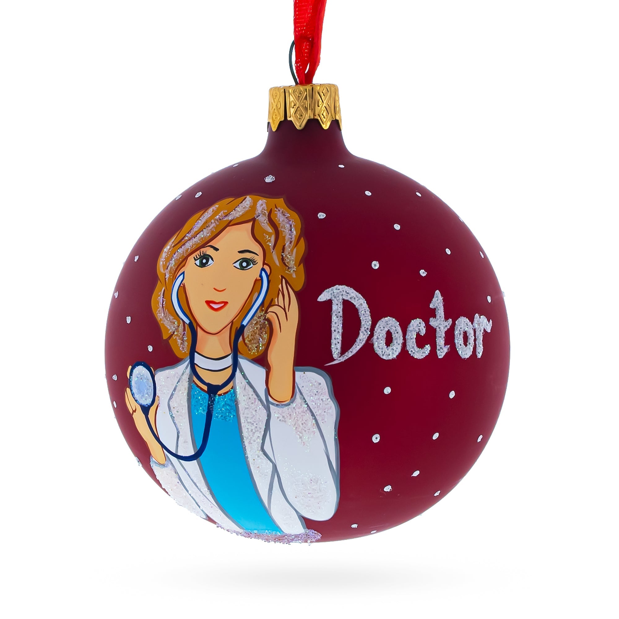 Caring Doctor With Stethoscope Blown Glass Ball Christmas Ornament 3.25 Inches