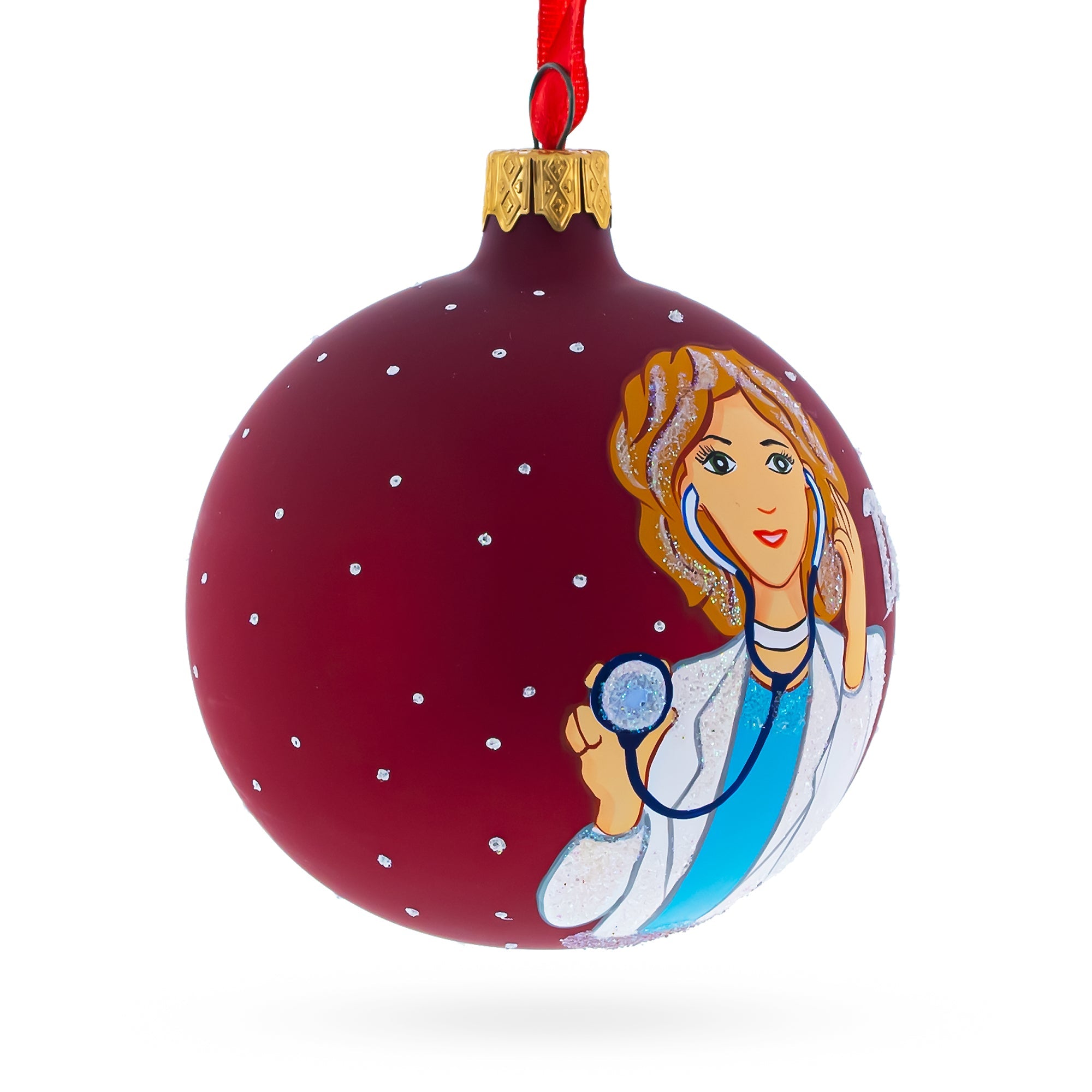 Caring Doctor With Stethoscope Blown Glass Ball Christmas Ornament 3.25 Inches