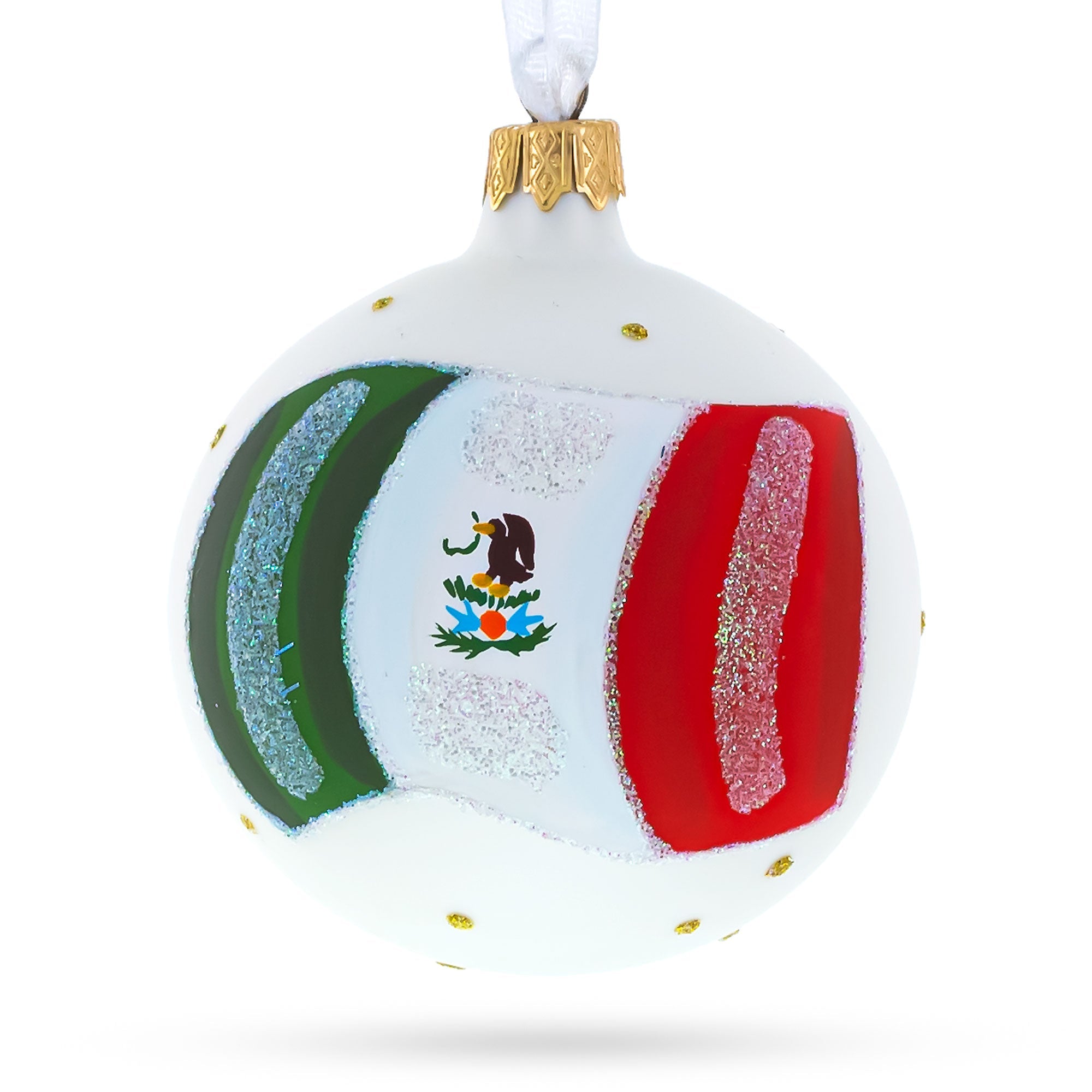 Flag Of Mexico Blown Glass Ball Christmas Ornament 3.25 Inches