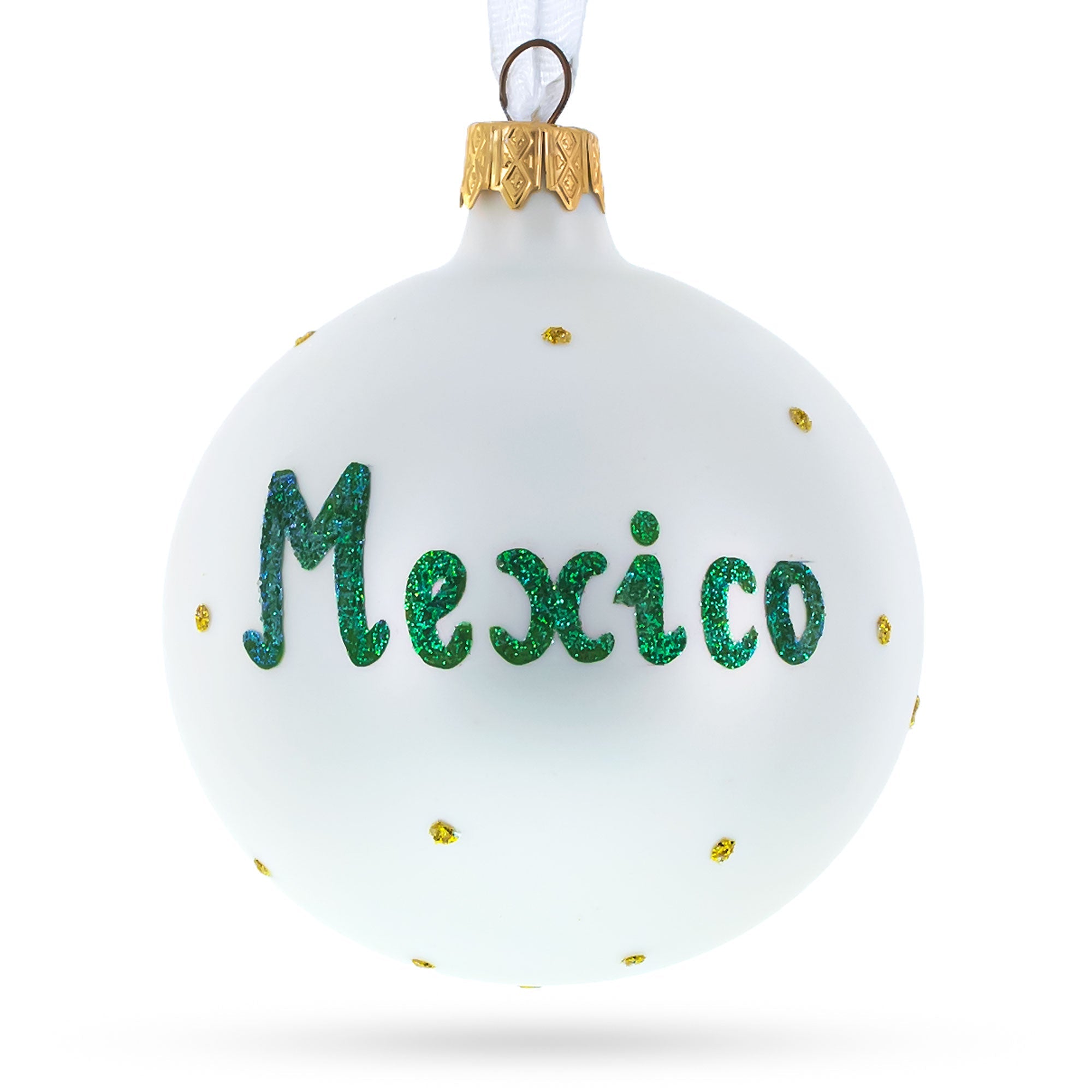 Flag Of Mexico Blown Glass Ball Christmas Ornament 3.25 Inches