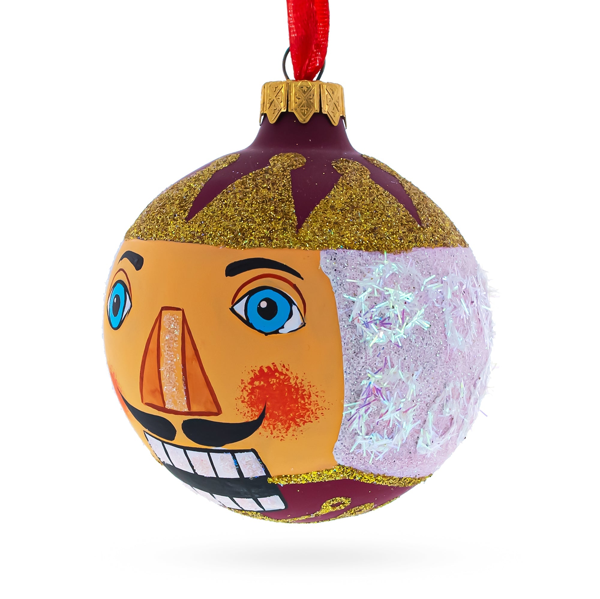 Charming Nutcracker Face Blown Glass Christmas Ornament 3.25 Inches