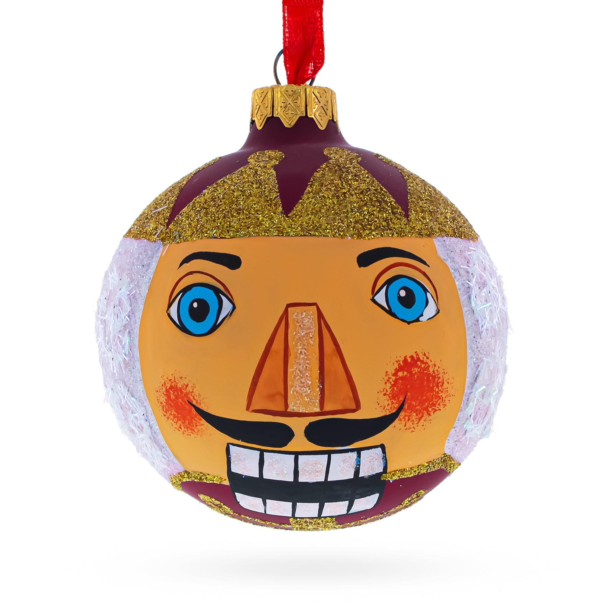 Charming Nutcracker Face Blown Glass Christmas Ornament 3.25 Inches