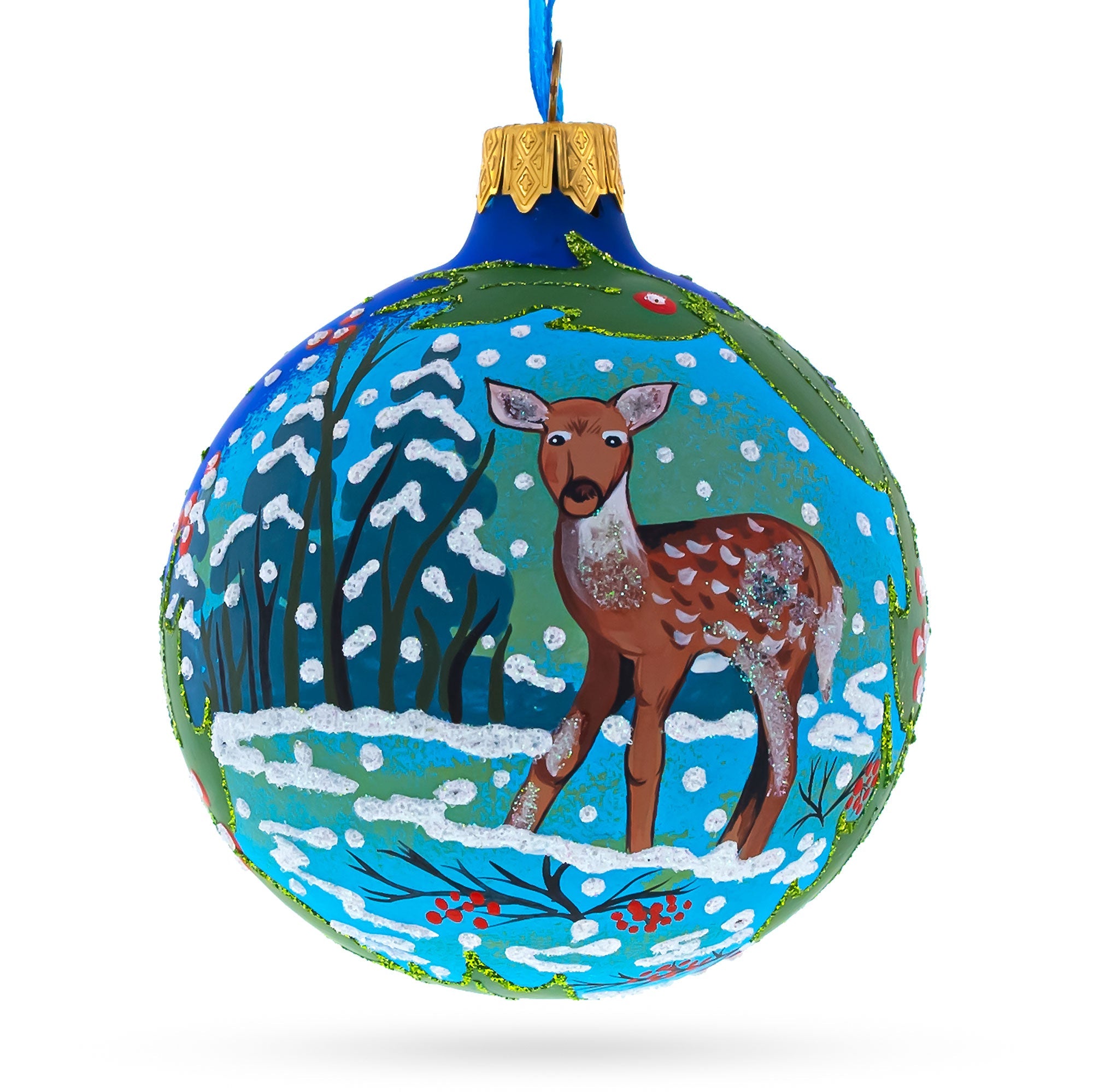 Adorable Baby Deer Blown Glass Ball Christmas Ornament 3.25 Inches