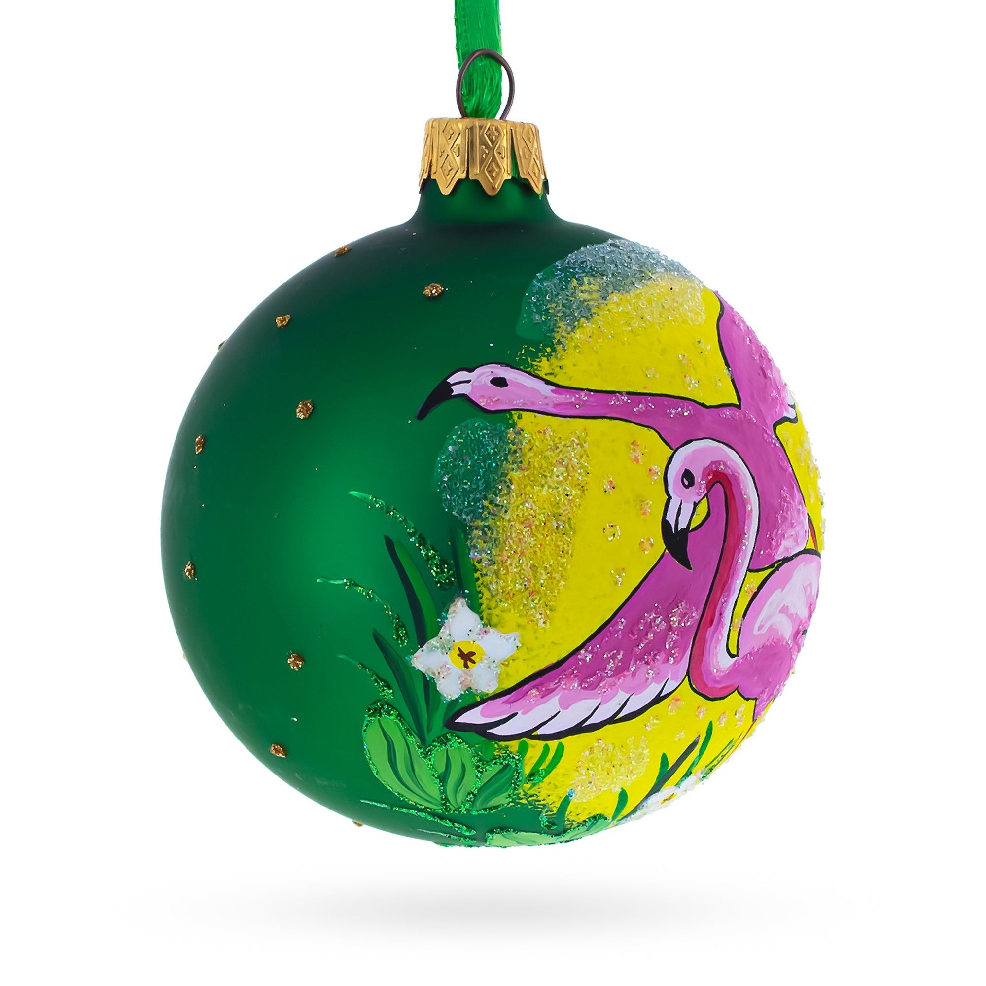 Vibrant Pink Flamingos Blown Glass Christmas Ornament 3.25 Inches