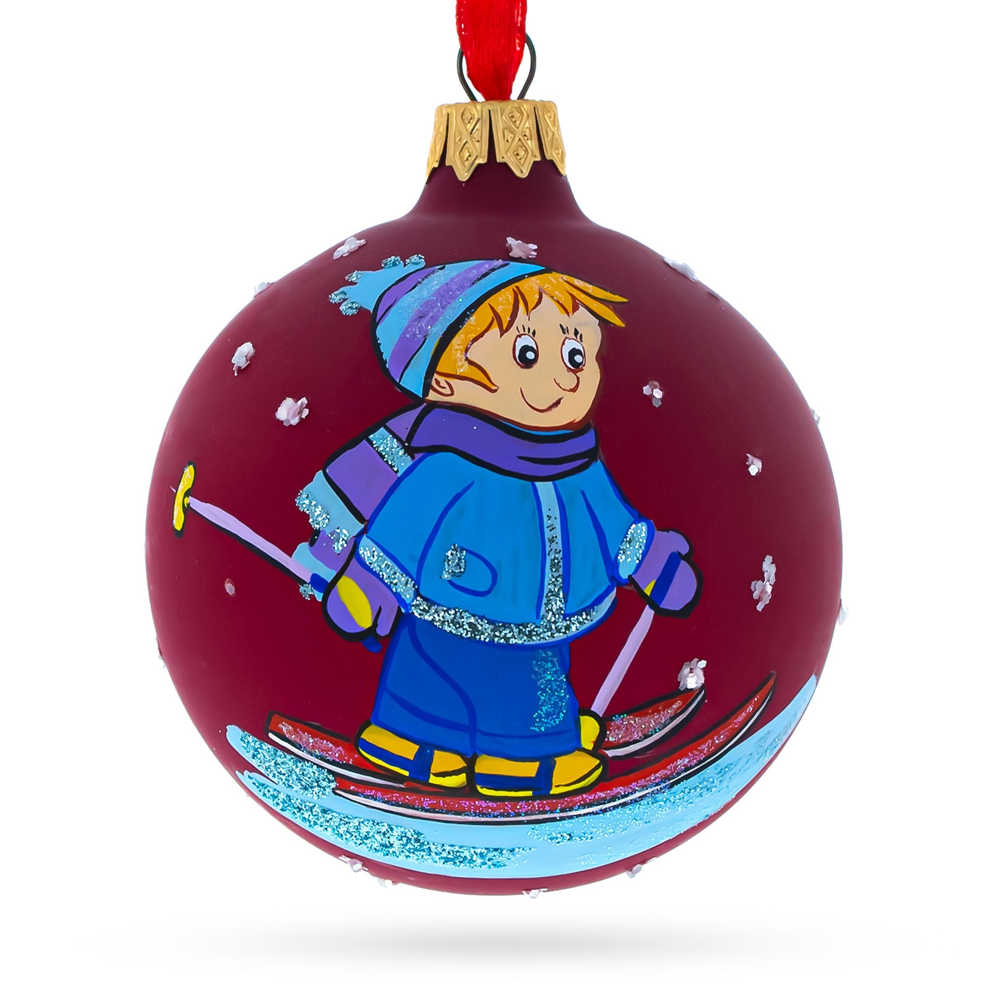 I Love To Skiing Blown Glass Ball Christmas Ornament 3.25 Inches