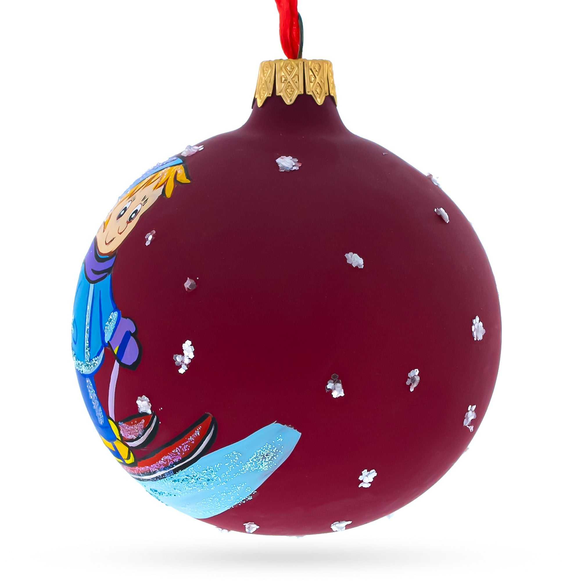 I Love To Skiing Blown Glass Ball Christmas Ornament 3.25 Inches