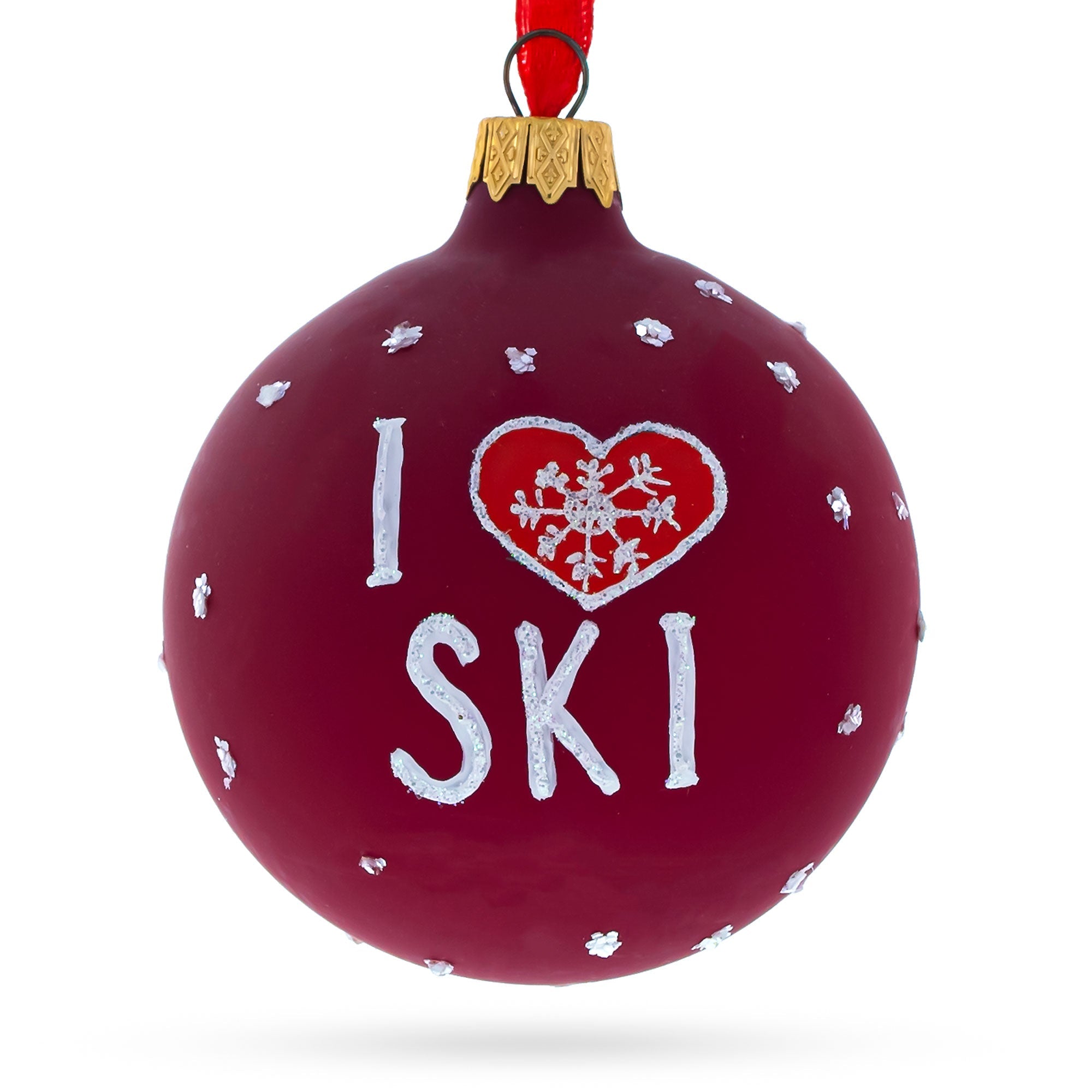 I Love To Skiing Blown Glass Ball Christmas Ornament 3.25 Inches