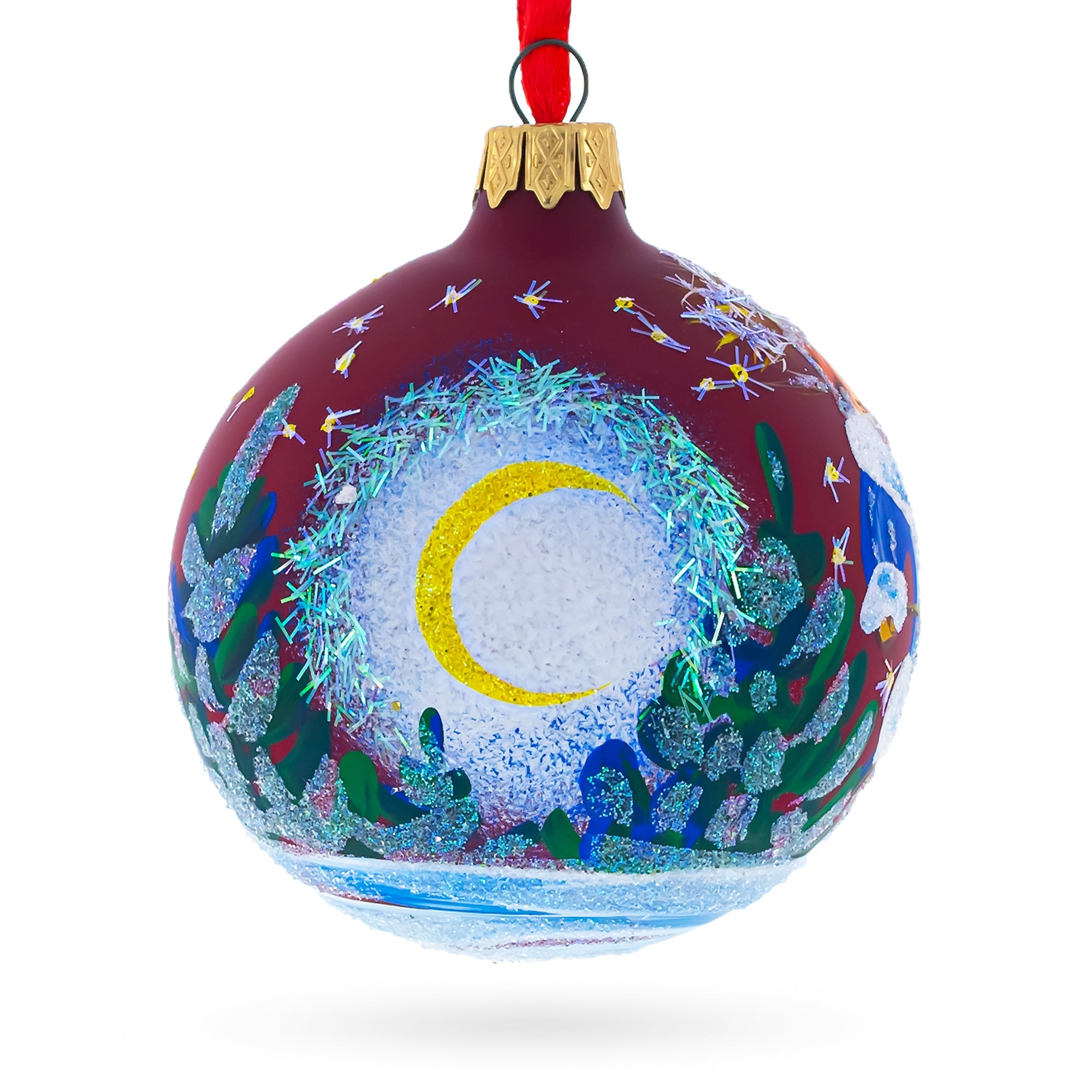 Musical Hedgehog Serenading With Cello Blown Glass Ball Christmas Ornament 3.25 Inches