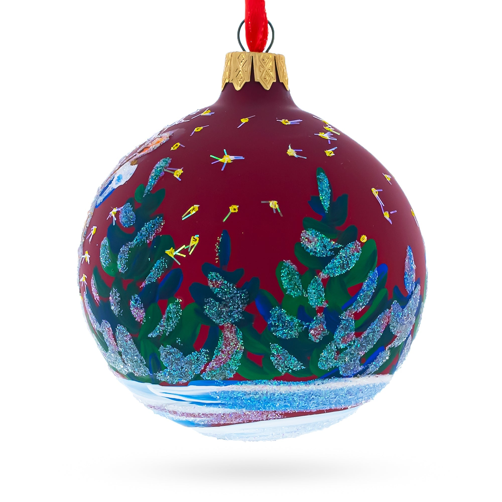 Musical Hedgehog Serenading With Cello Blown Glass Ball Christmas Ornament 3.25 Inches