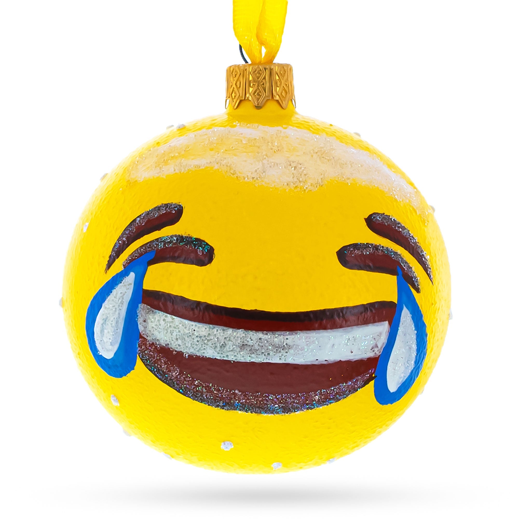 Laughing Facial Expressions Blown Glass Ball Christmas Ornament 3.25 Inches