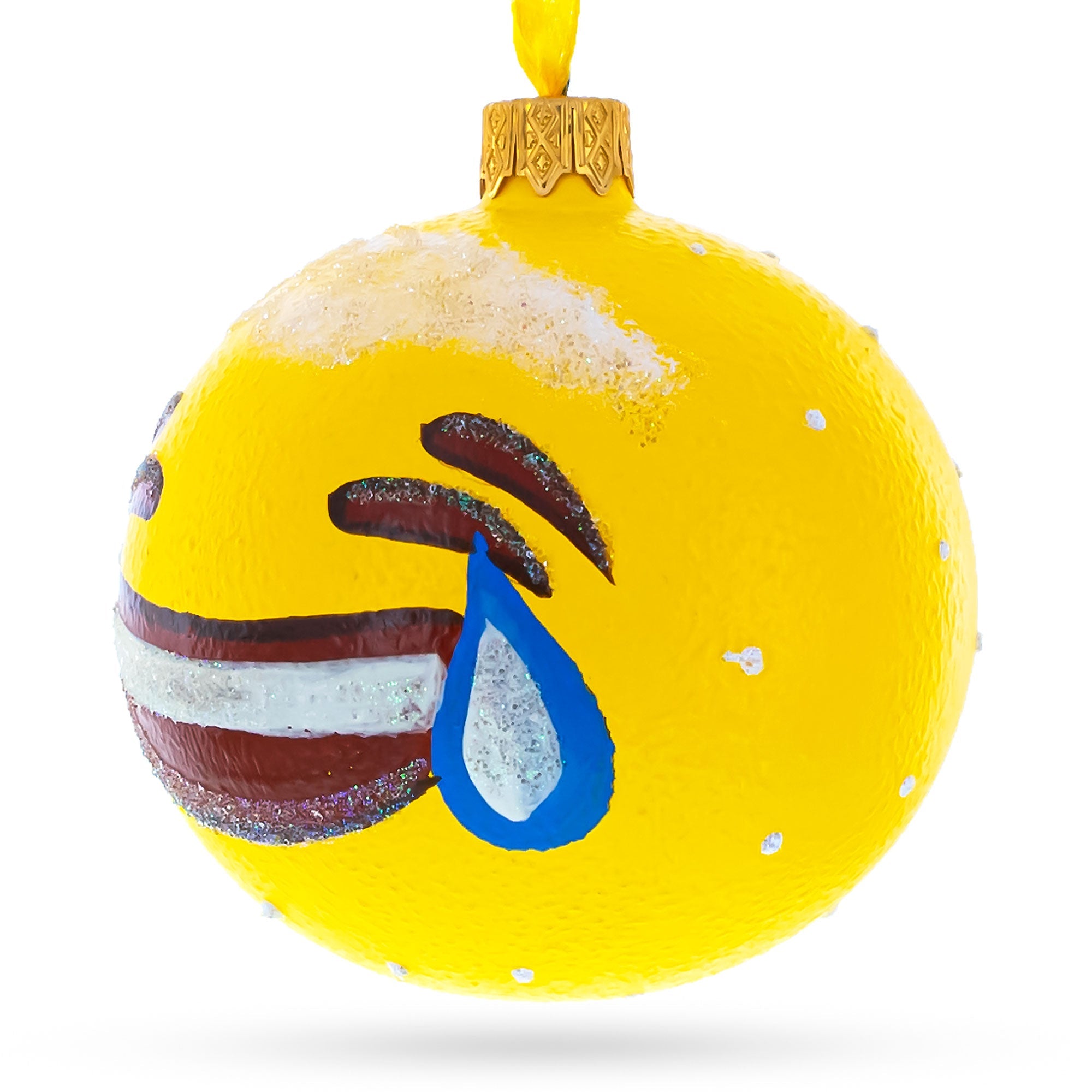 Laughing Facial Expressions Blown Glass Ball Christmas Ornament 3.25 Inches