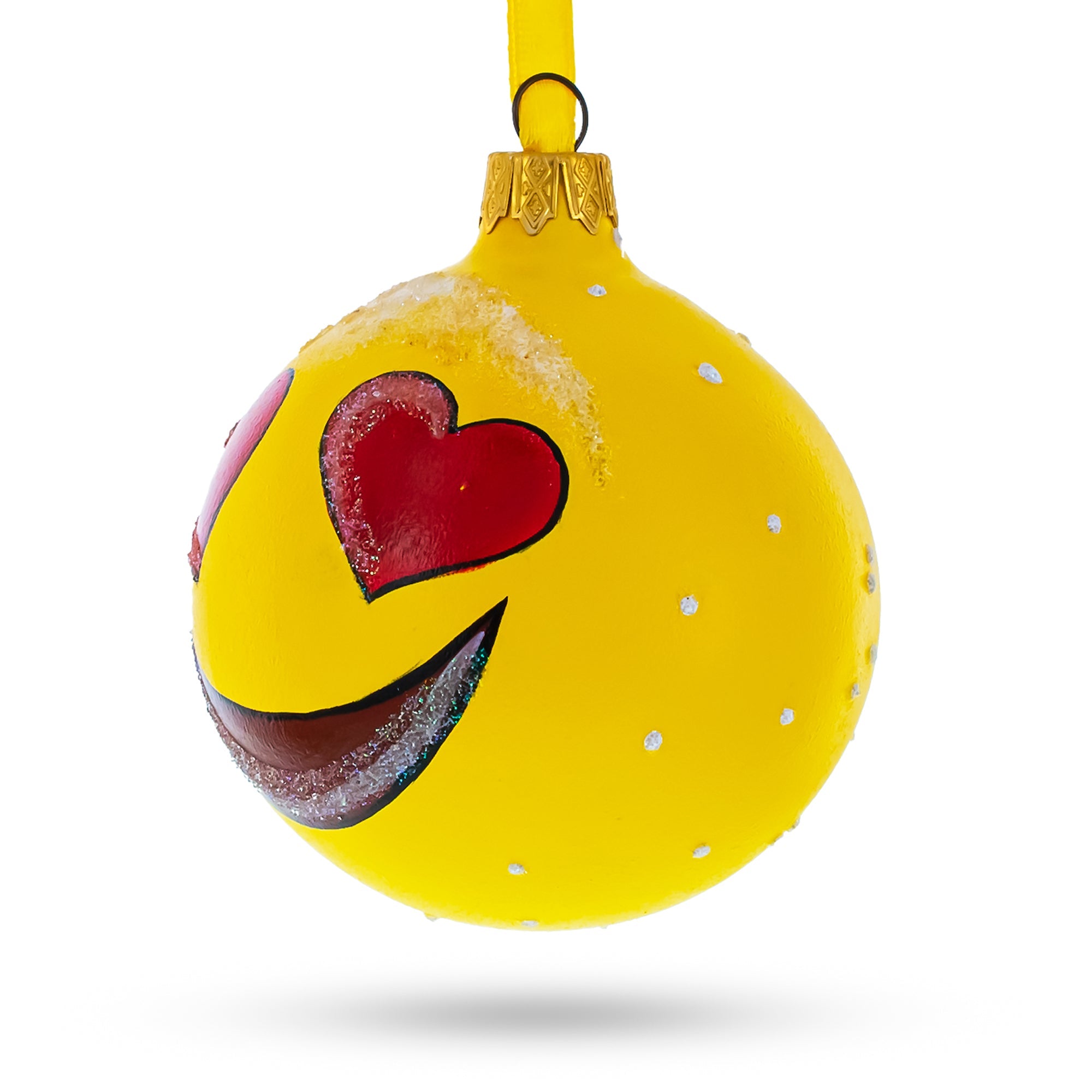 Adorable Heart Eyes In Love Facial Expressions Blown Glass Ball Christmas Ornament 3.25 Inches