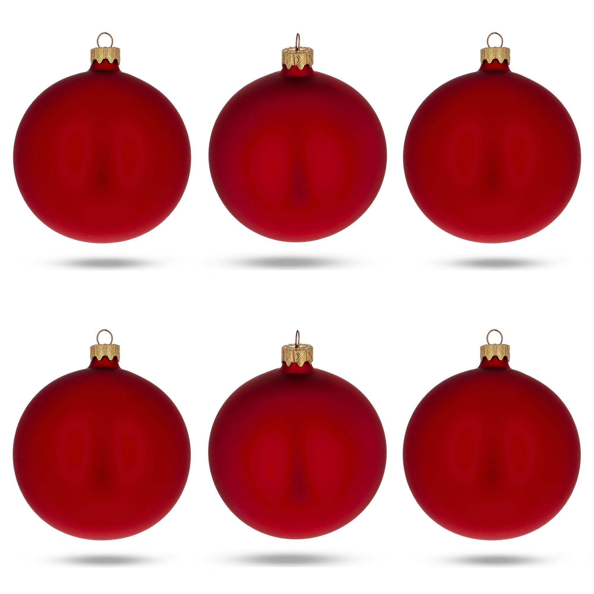 Set Of 6 Matte Red Glass Ball Christmas Ornaments 3.25 Inches