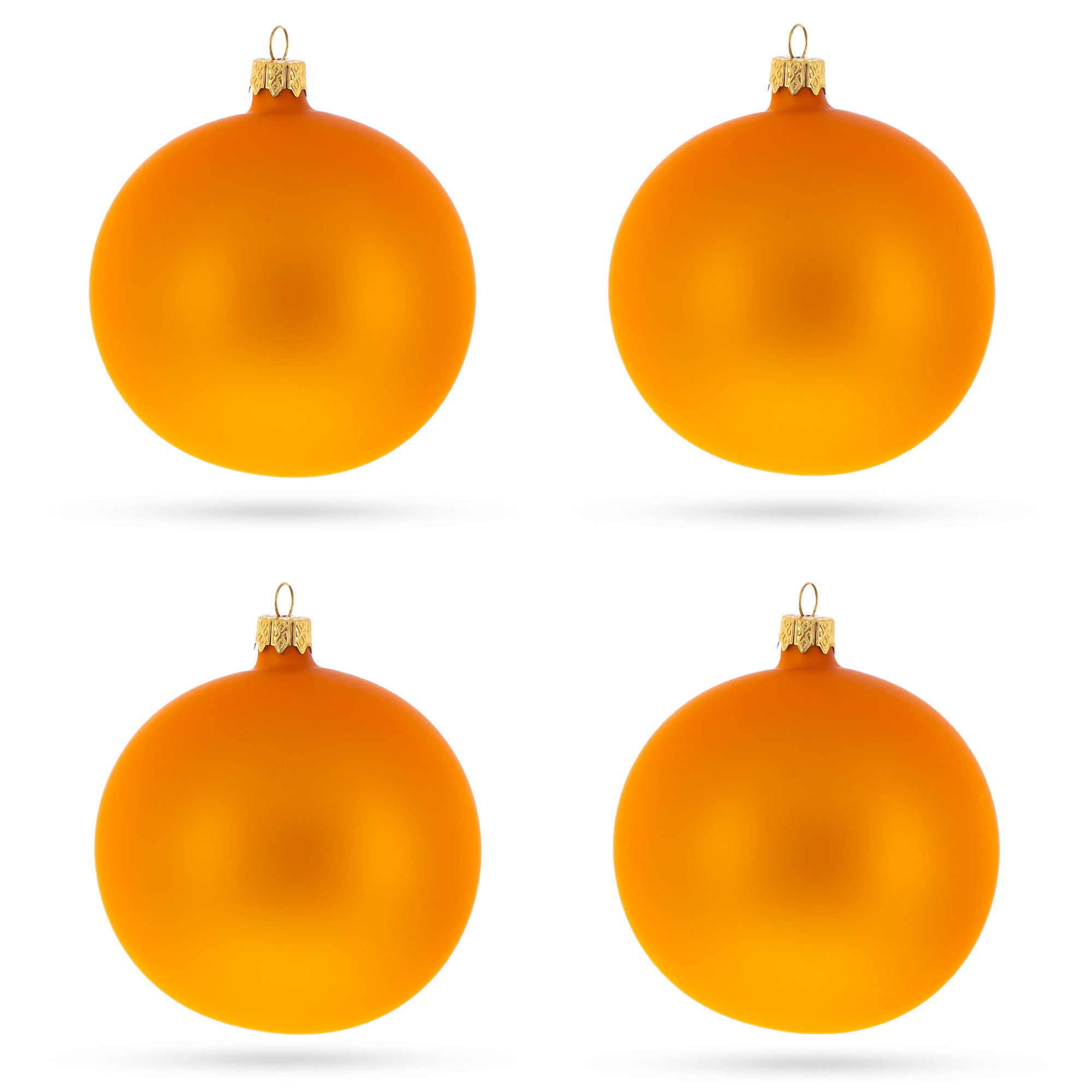 Set Of 4 Orange Matte Glass Ball Christmas Ornaments 4 Inches