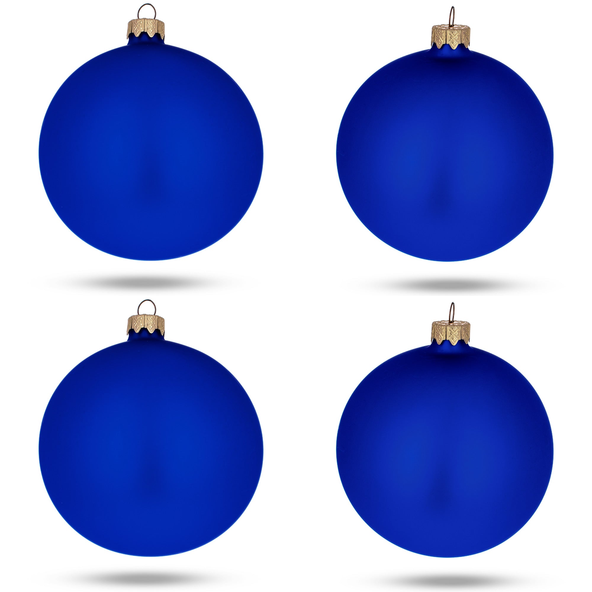 Set Of 4 Blue Matte Glass Ball Christmas Ornaments 4 Inches