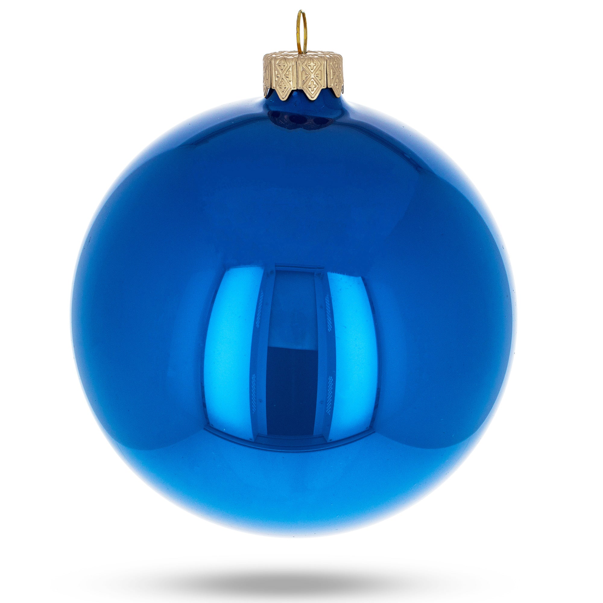 Set Of 4 Blue Glossy Glass Ball Christmas Ornaments 4 Inches