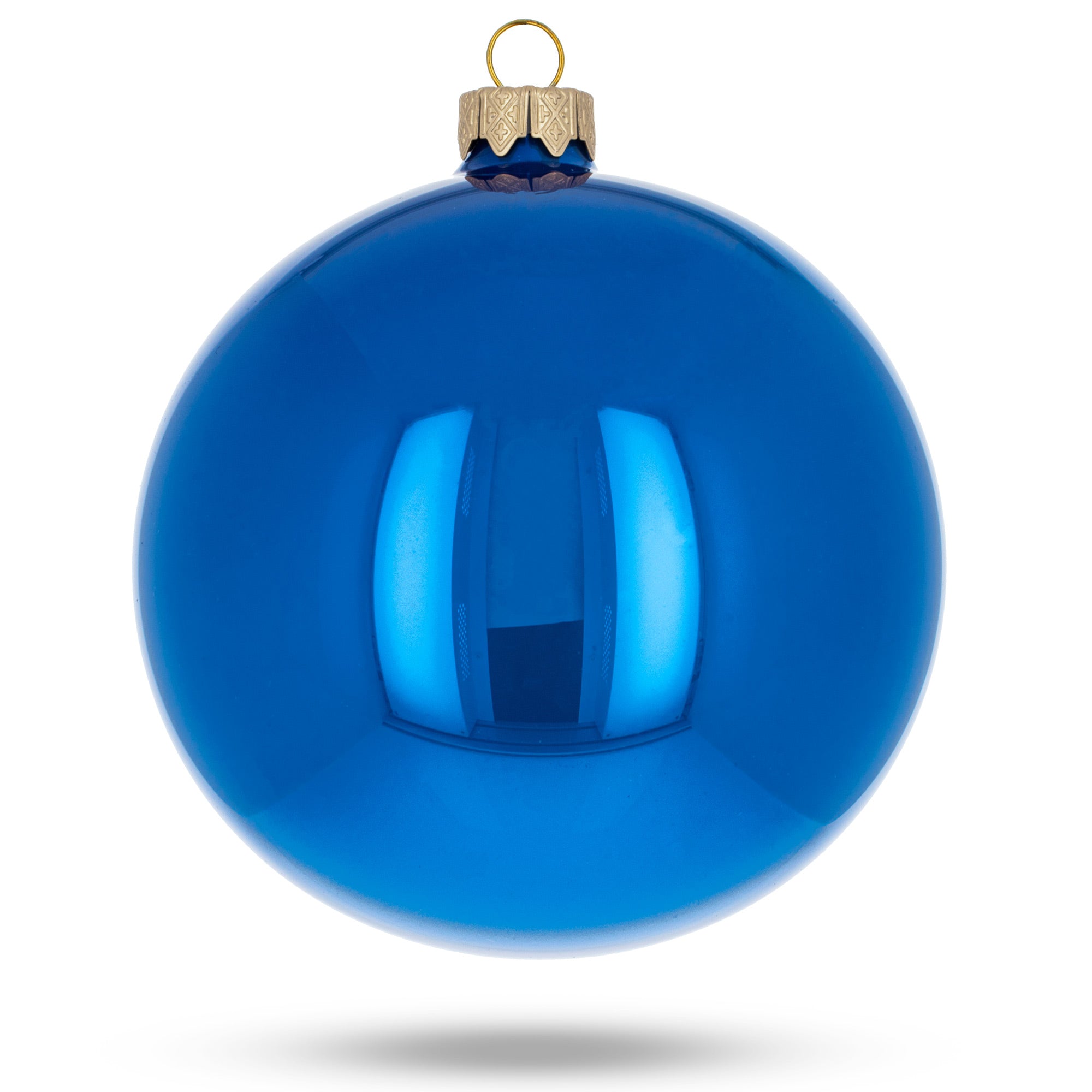 Set Of 4 Blue Glossy Glass Ball Christmas Ornaments 4 Inches