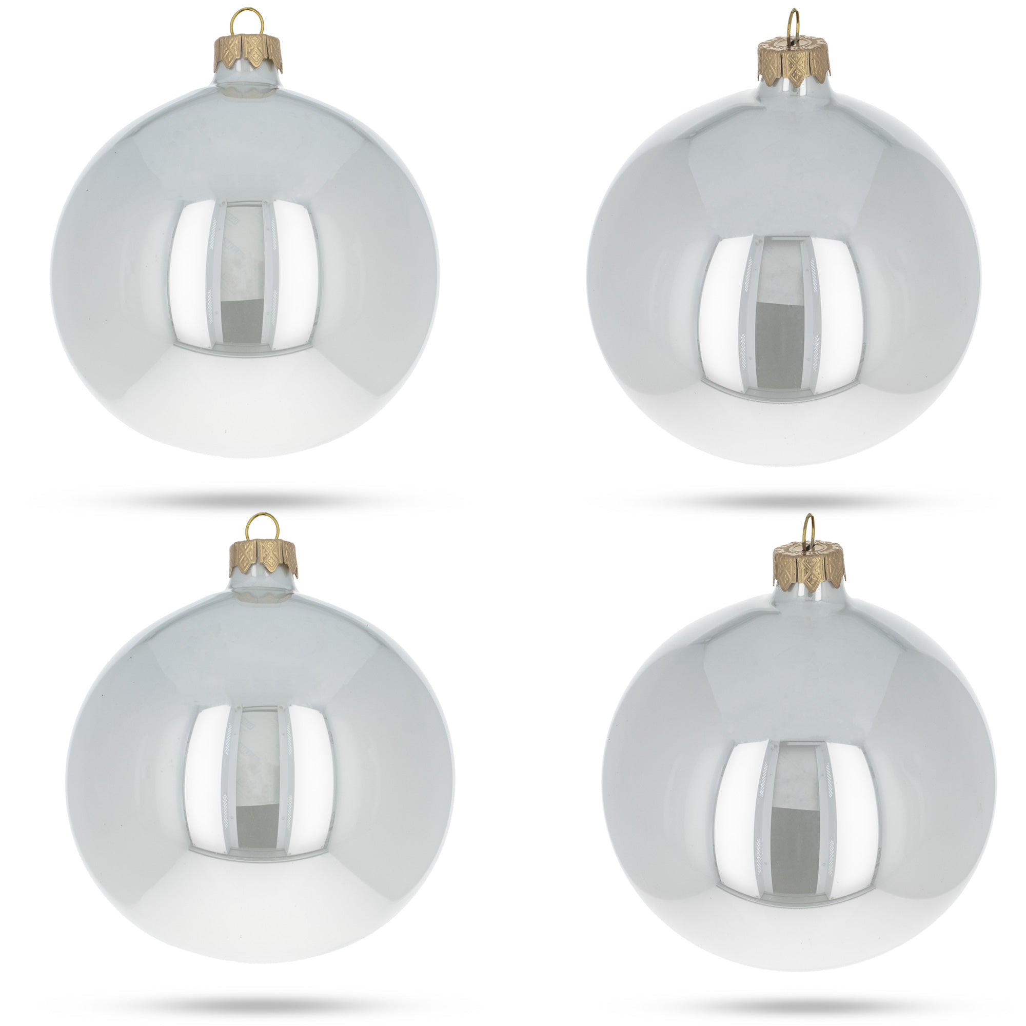 Set Of 4 Glossy White Glass Ball Christmas Ornaments 4 Inches