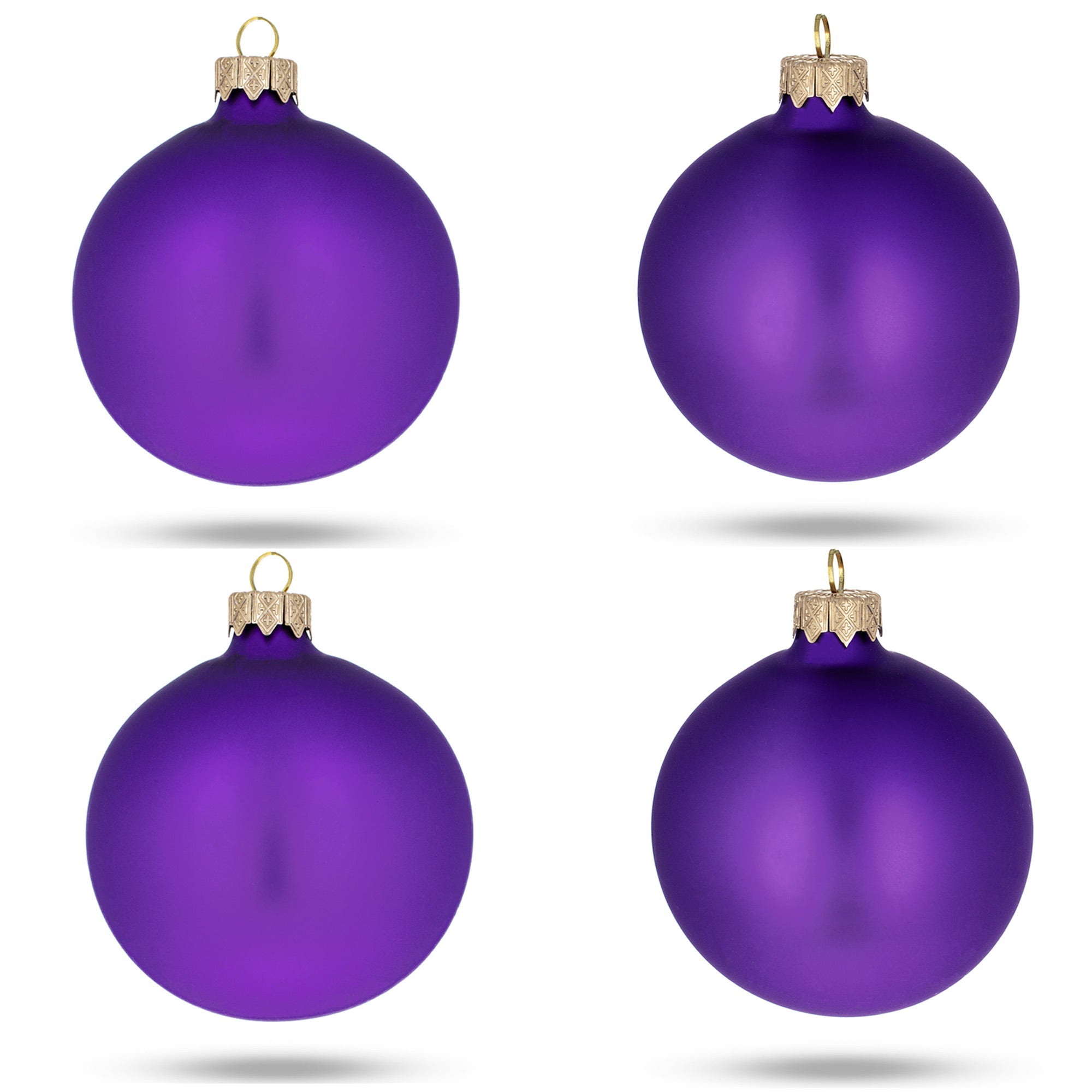 Set Of 4 Purple Matte Glass Ball Christmas Ornaments 4 Inches