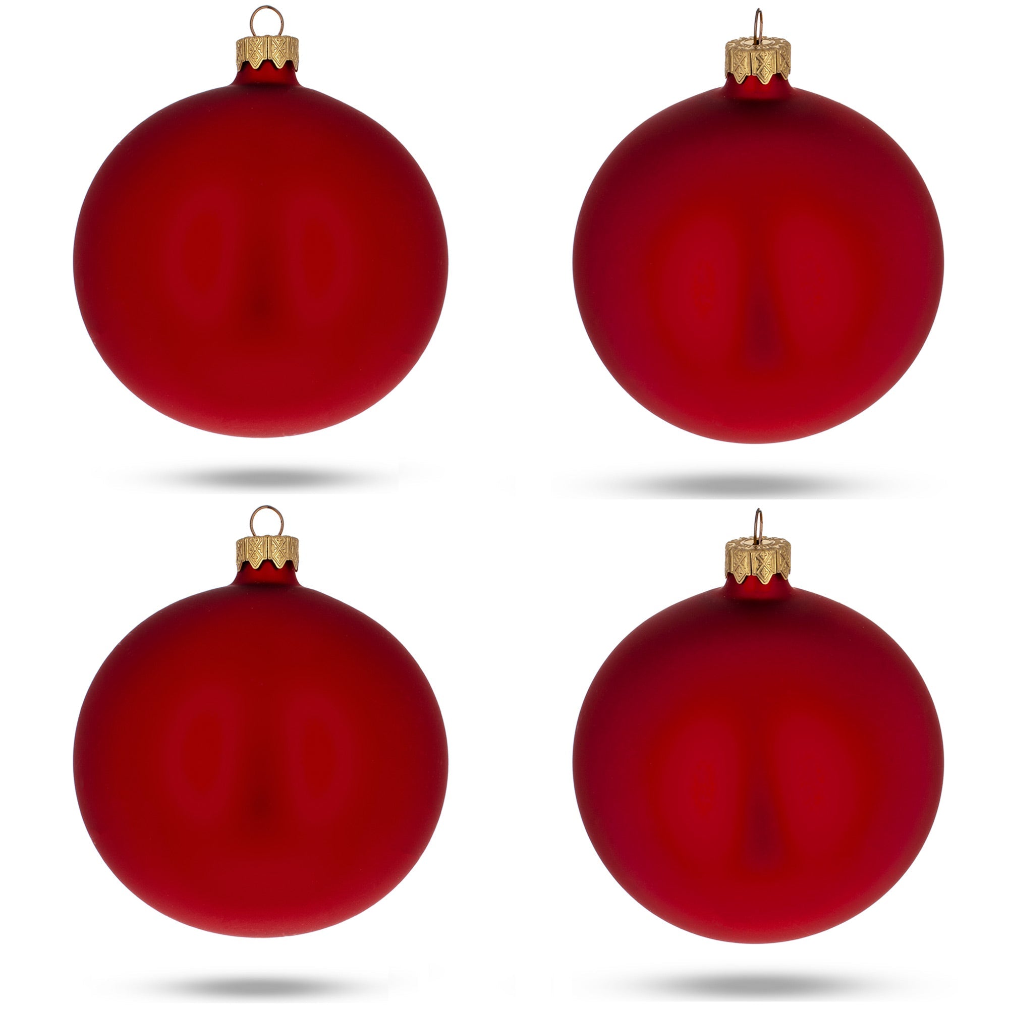 Set Of 4 Red Matte Glass Ball Christmas Ornaments 4 Inches