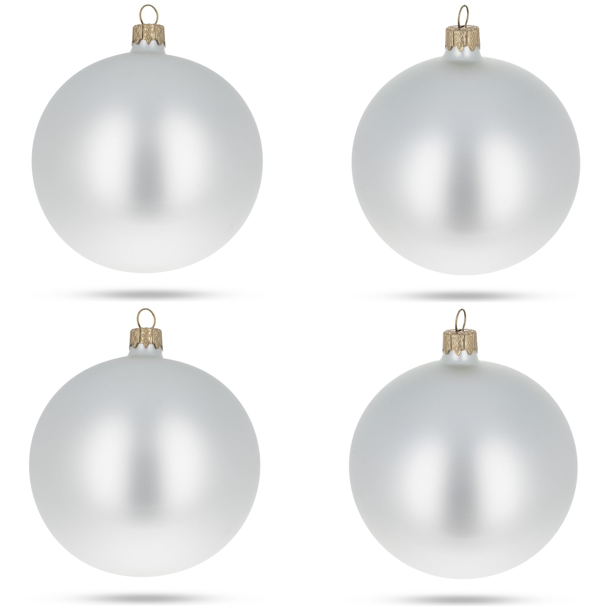 Set Of 4 White Matte Glass Ball Christmas Ornaments 4 Inches