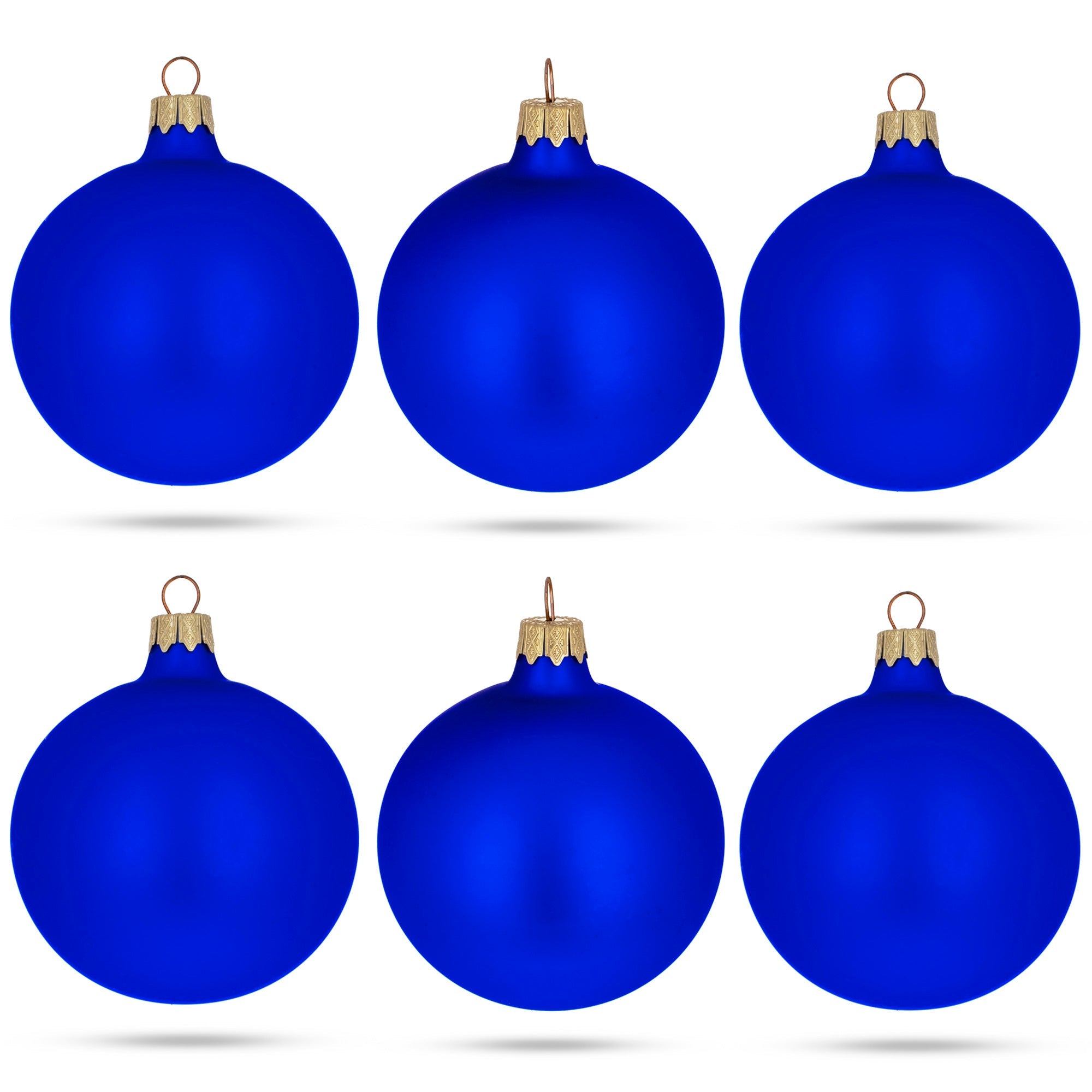 Set Of 6 Blue Matte Glass Ball Christmas Ornaments 3.25 Inches