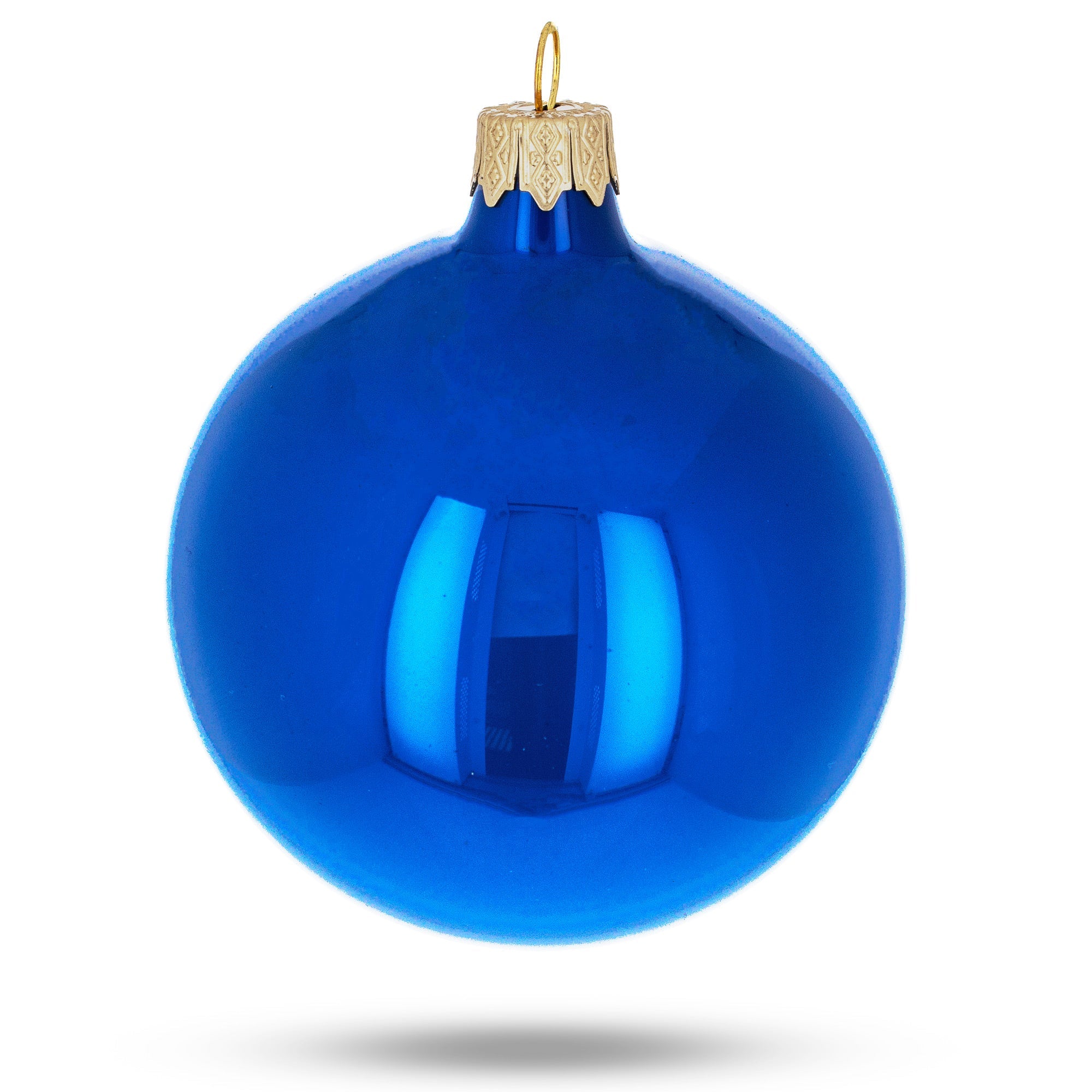 Set Of 6 Glossy Blue Glass Ball Christmas Ornaments 3.25 Inches