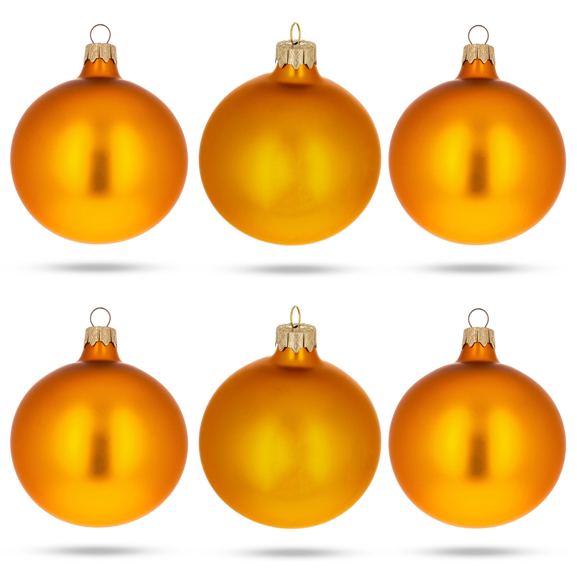 Set Of 6 Matte Gold Glass Ball Christmas Ornaments 3.25 Inches