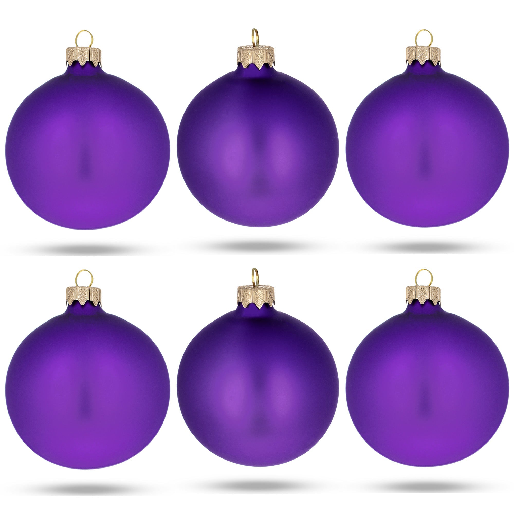 Set Of 6 Purple Matte Glass Ball Christmas Ornaments 3.25 Inches