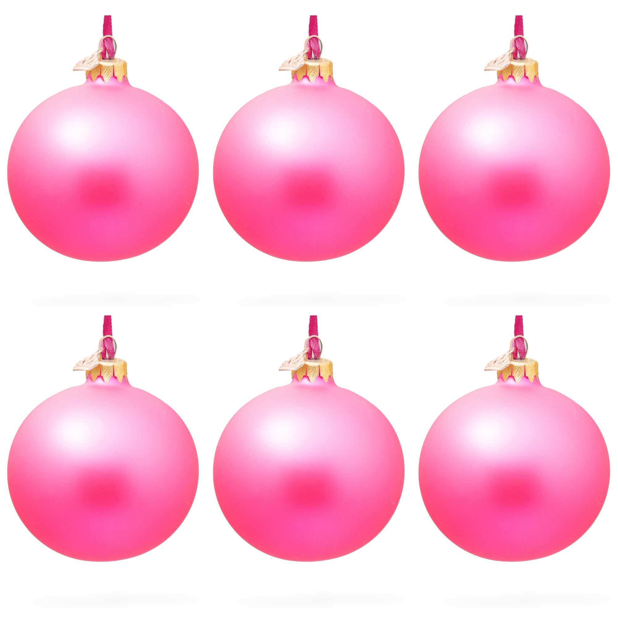 Set Of 6 Solid Pink Glass Ball Christmas Ornaments 3.25 Inches