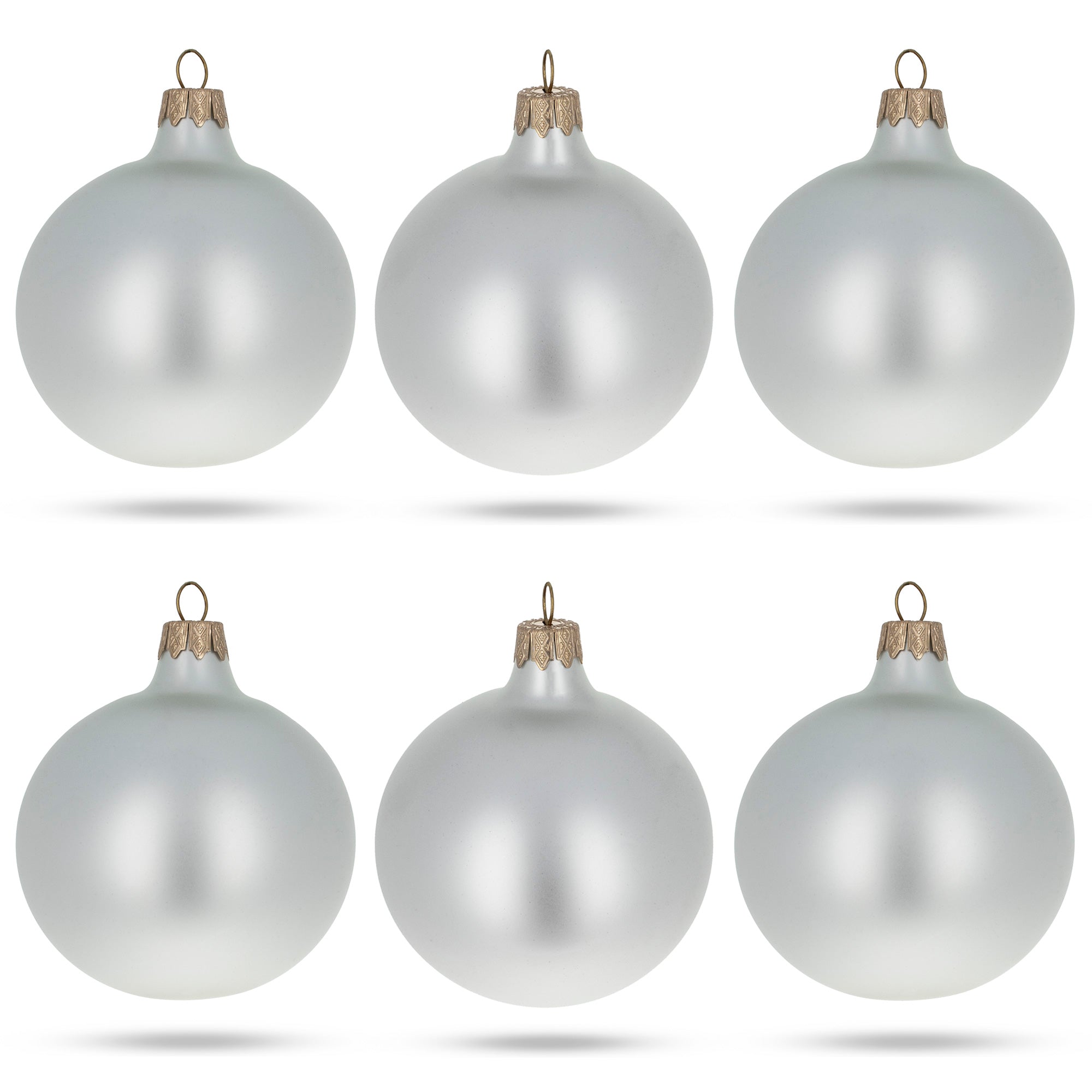 Set Of 6 Matte White Glass Ball Christmas Ornaments 3.25 Inches