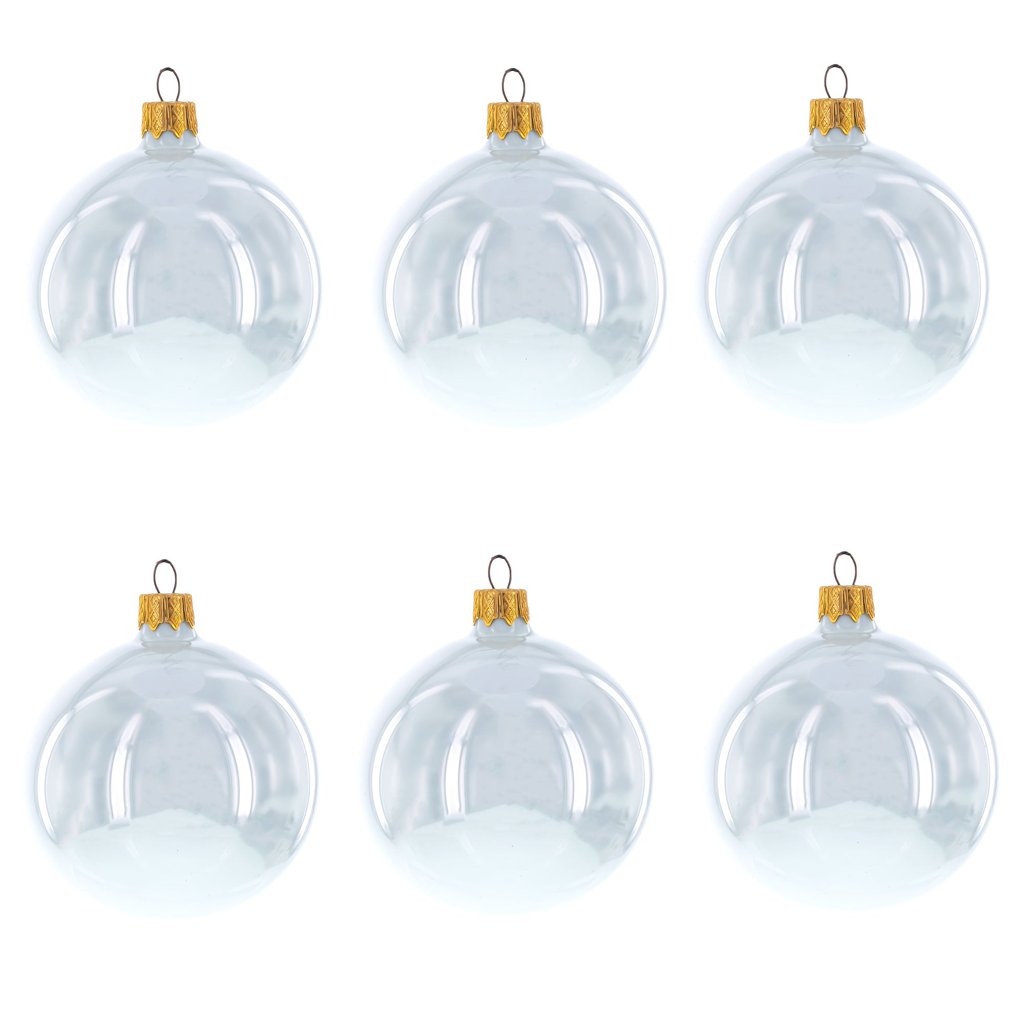 Set Of 6 White Glossy Glass Ball Christmas Ornaments 3.25 Inches