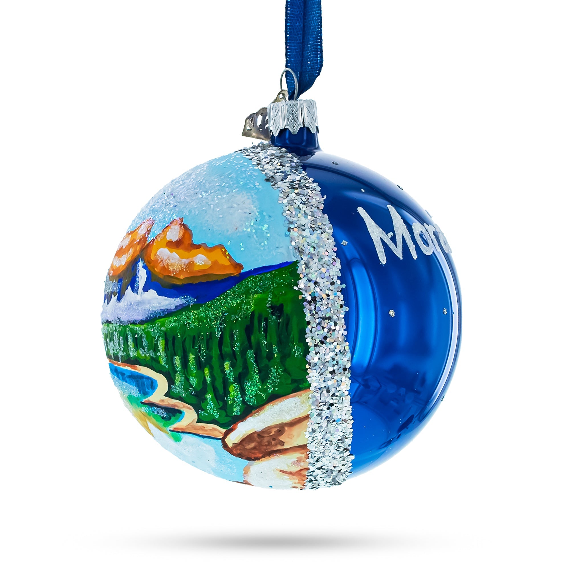 Moraine Lake, Alberta Province, Canada Glass Ball Christmas Ornament 4 Inches