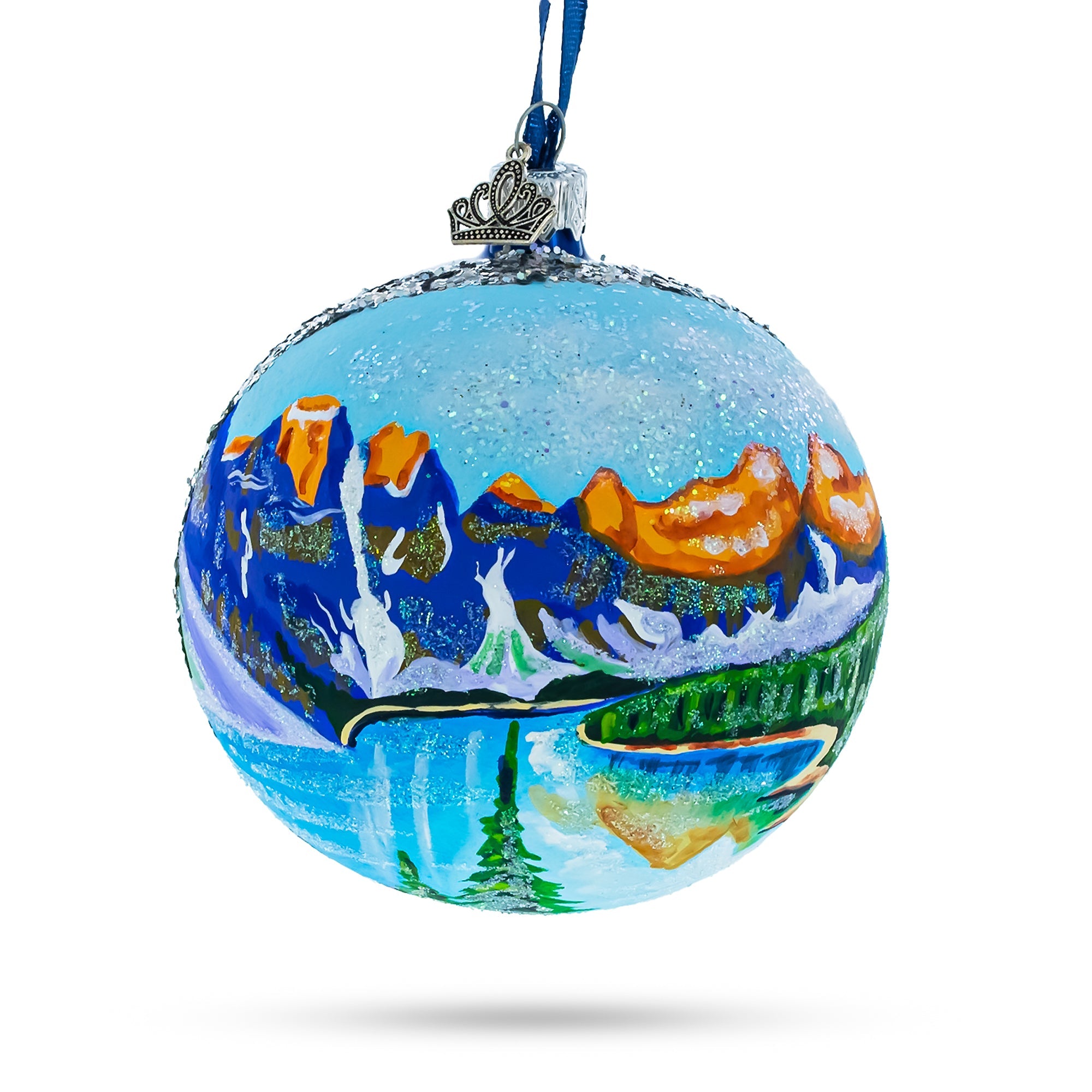 Moraine Lake, Alberta Province, Canada Glass Ball Christmas Ornament 4 Inches