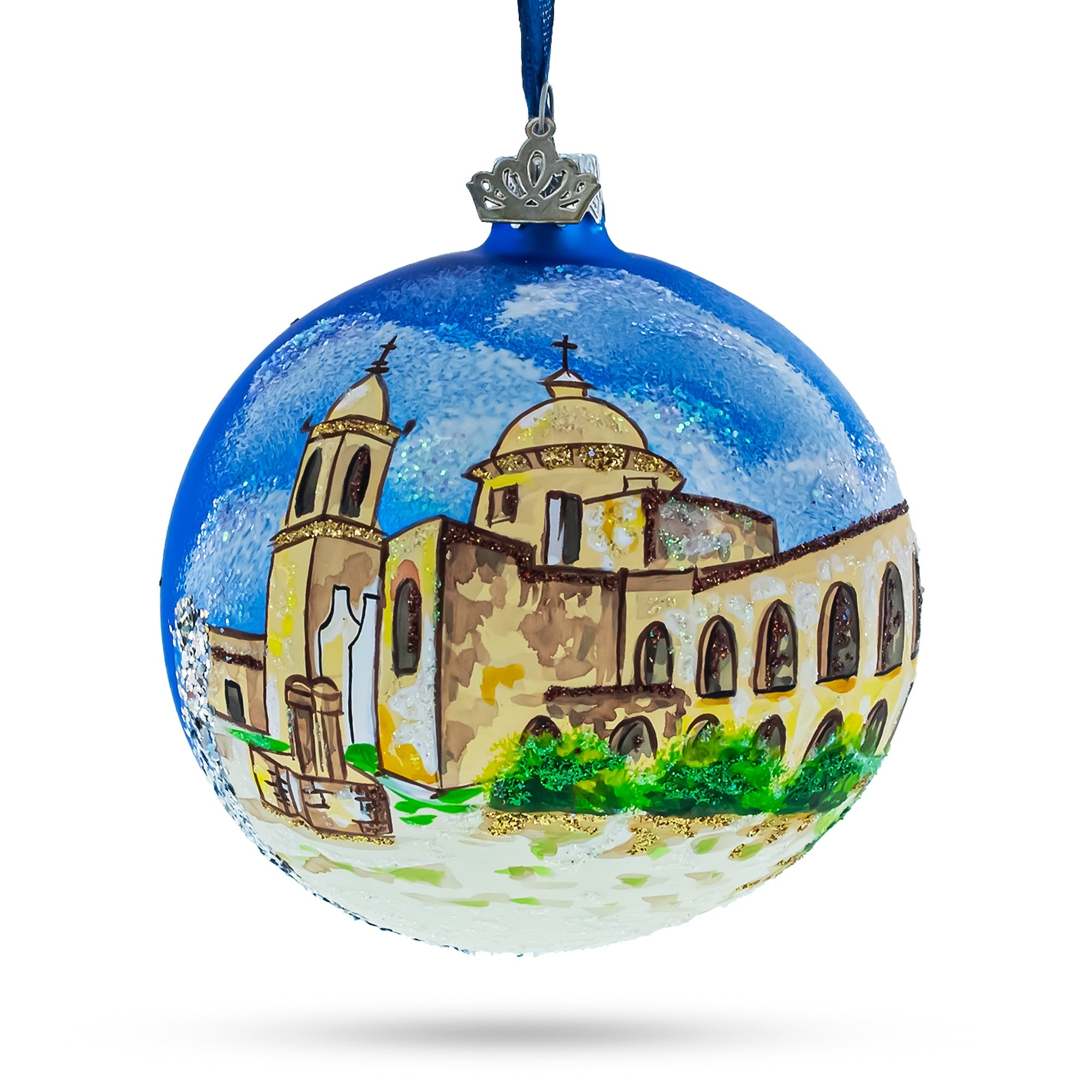 Mission San Jose, San Antonio, Texas Glass Ball Christmas Ornament 4 Inches