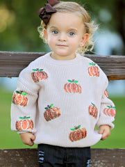 Thanksgiving Pumpkin Sequin Sweater – Beige, Perfect For Fall