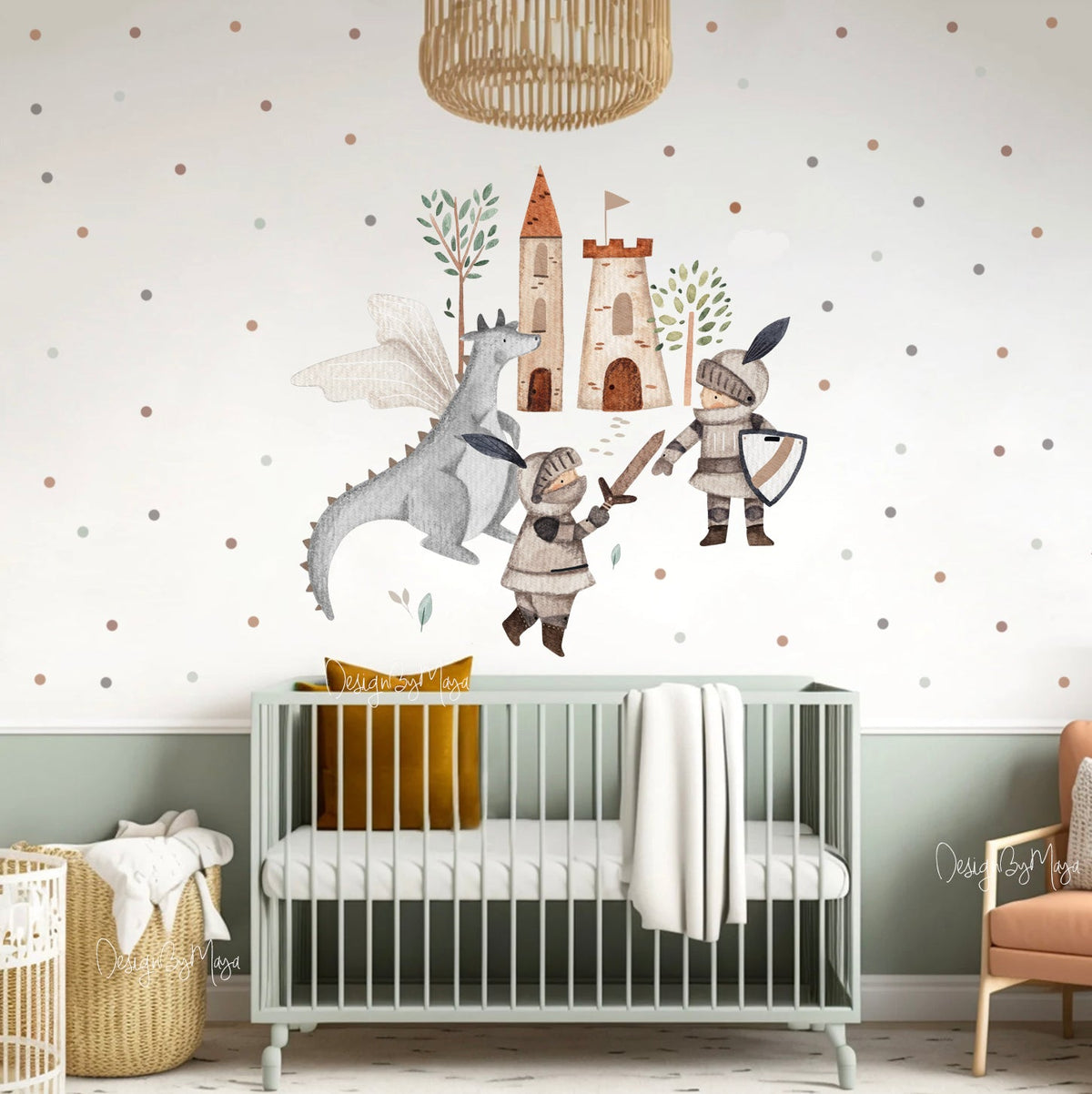 Knights, Castle And Dragon Vintage Decals - Fabric Nursery Wall Art Decals