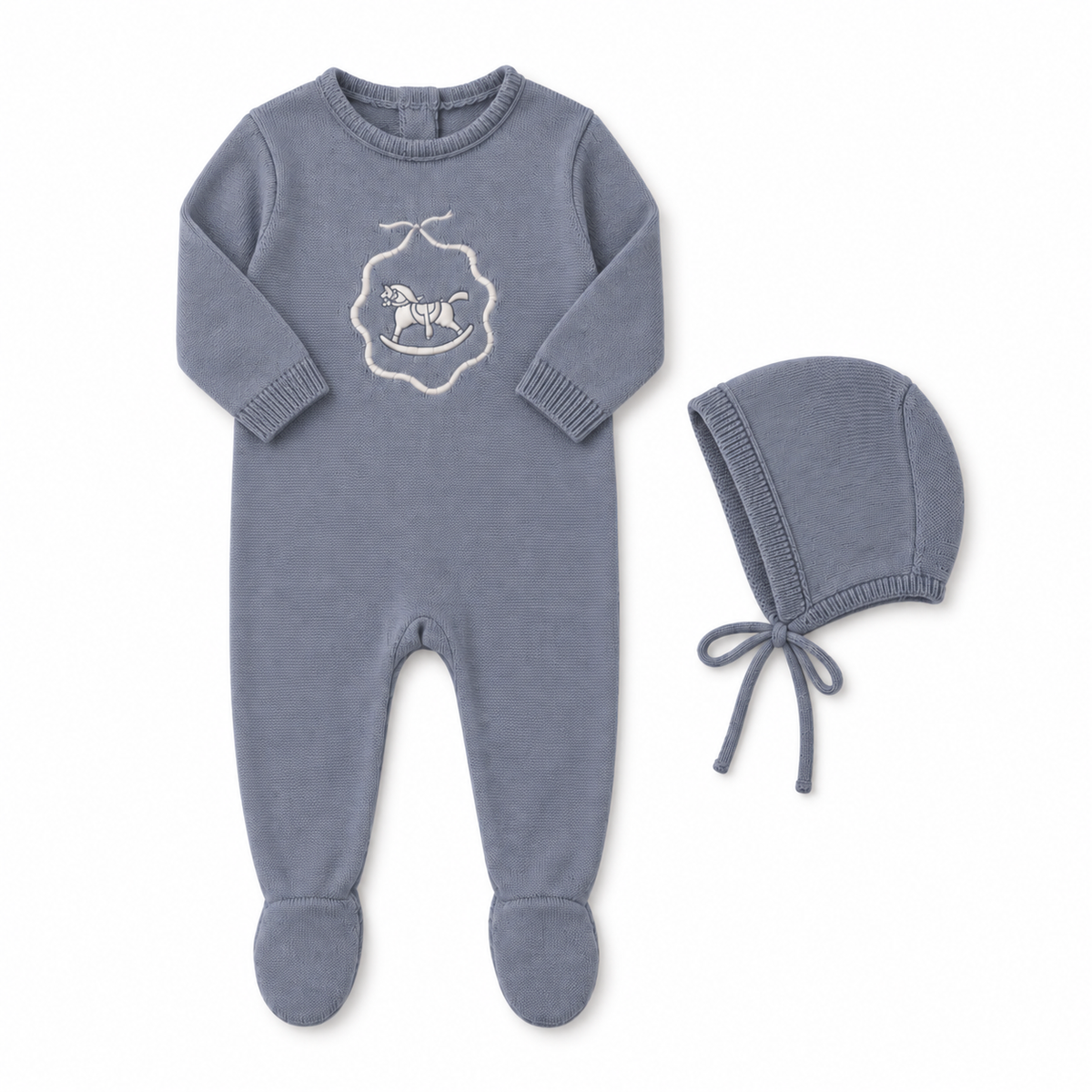 Knit Collection Blue Footie/bonnet