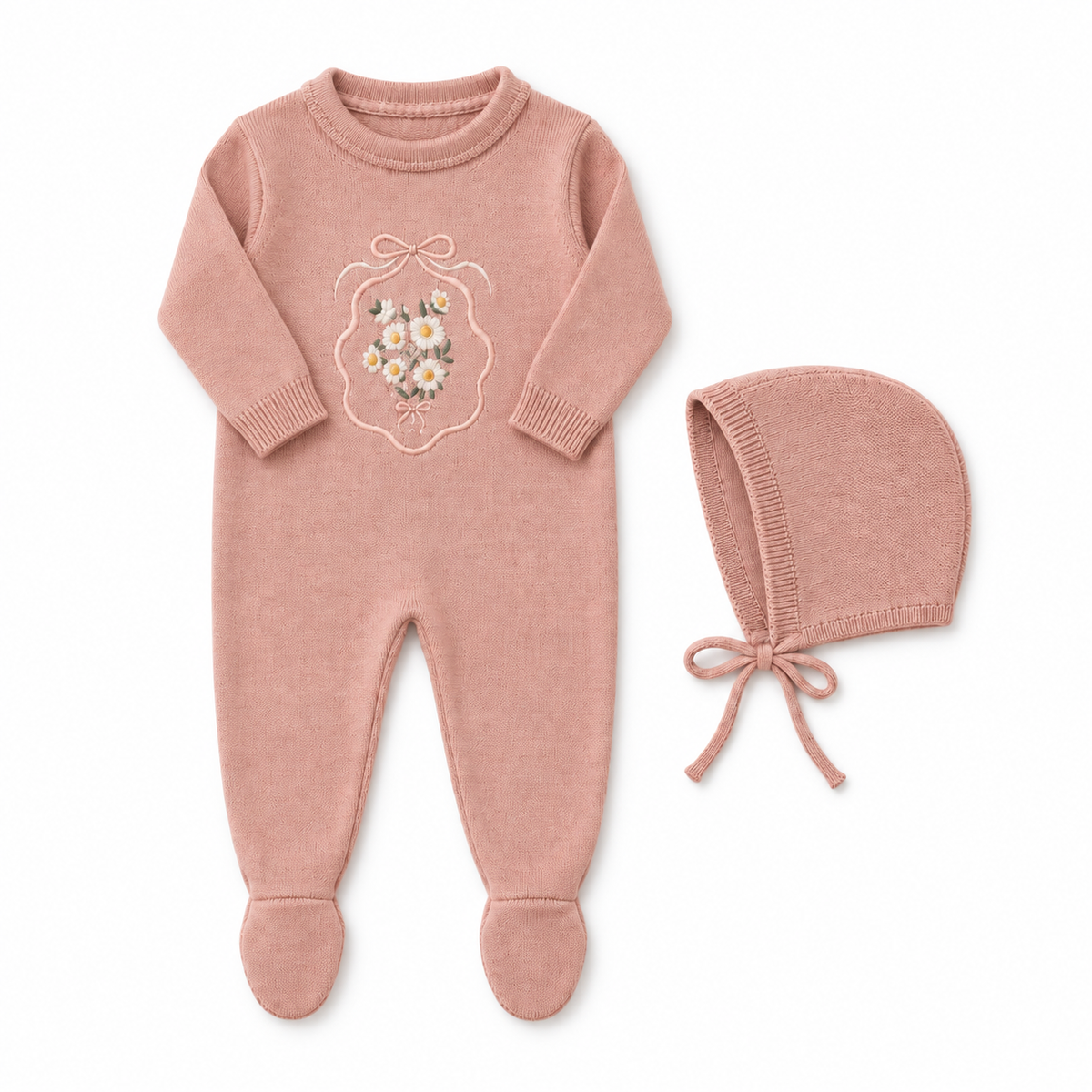 Knit Collection Pink Footie/bonnet