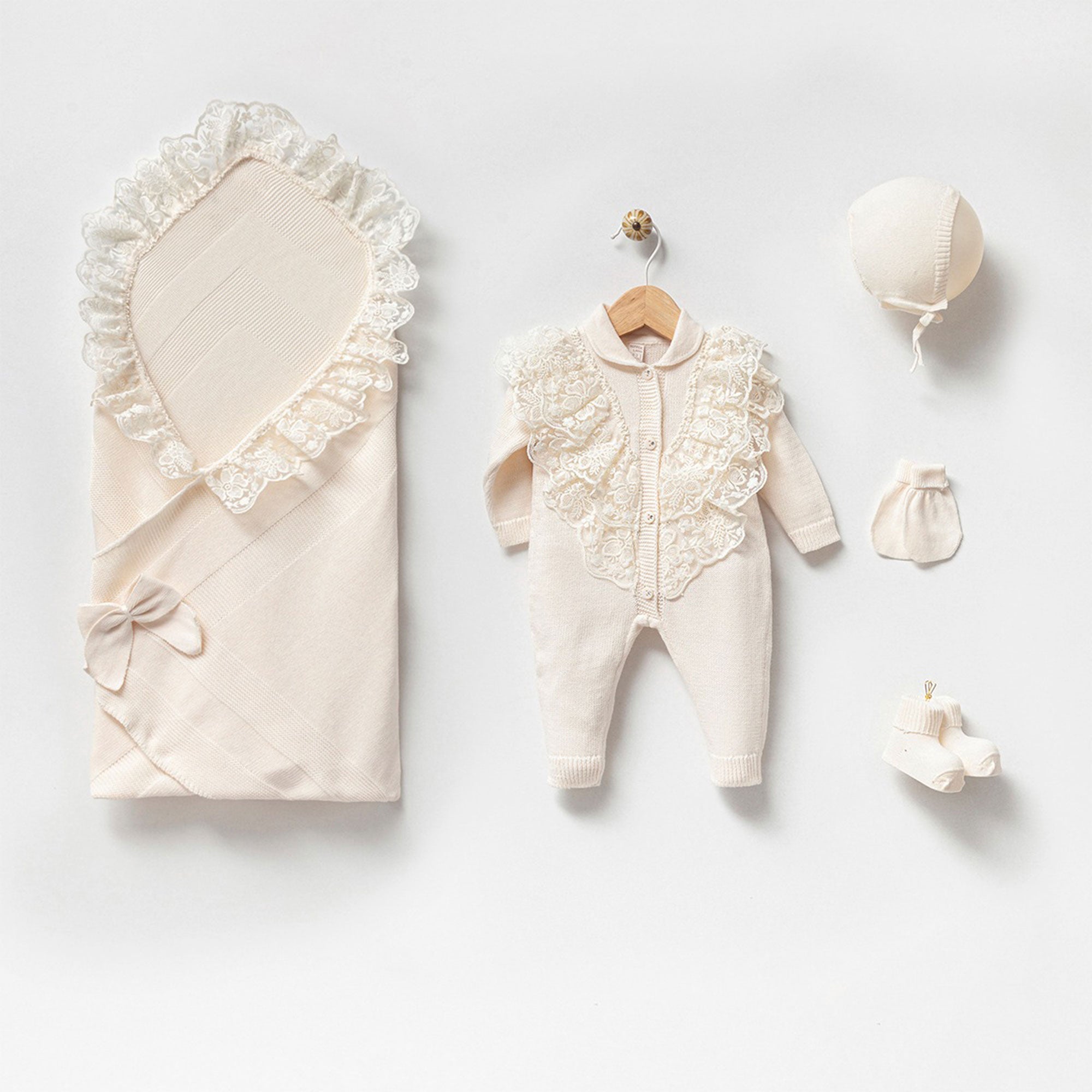 Eva Cream Newborn Knitwear Coming Home Set (5 Pcs)