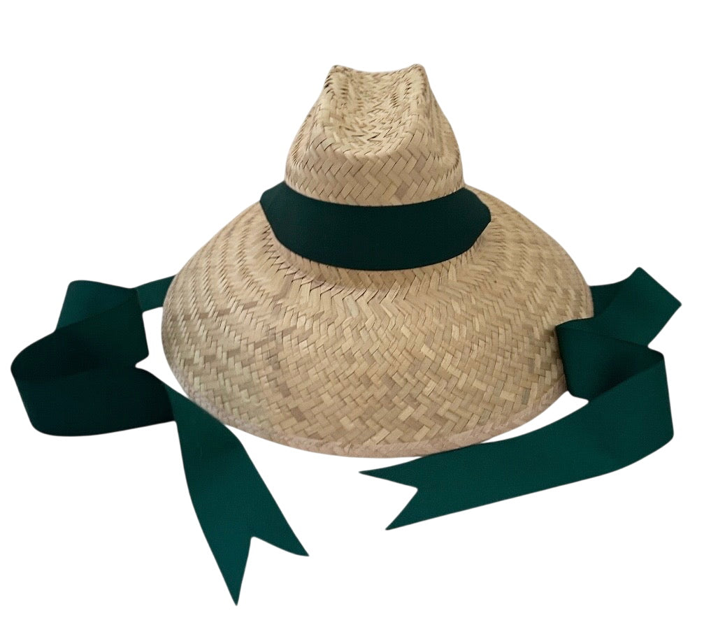 Bougainvillea Sun Hat - Long Dark Green Grosgrain Ribbon