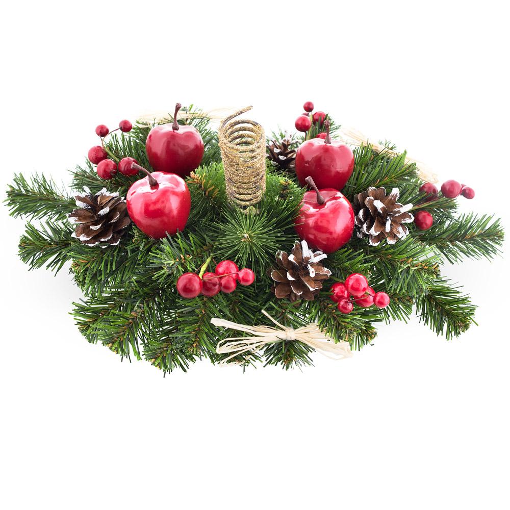 Ukrainian Candle Holder Decoration With Straw Bow, Apples & Pine Cones 16 Inches