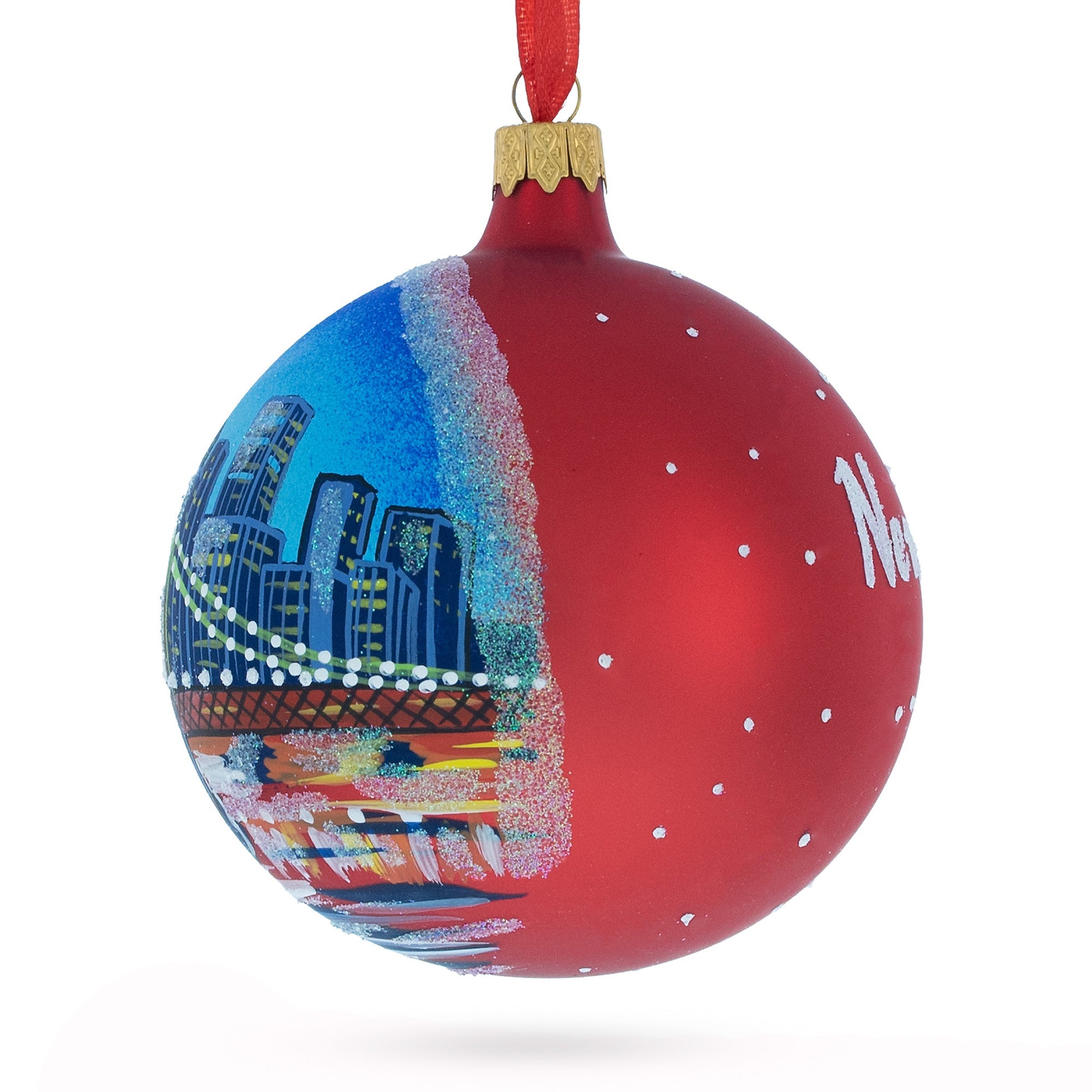 Brooklyn Bridge, New York Glass Ball Christmas Ornament 4 Inches