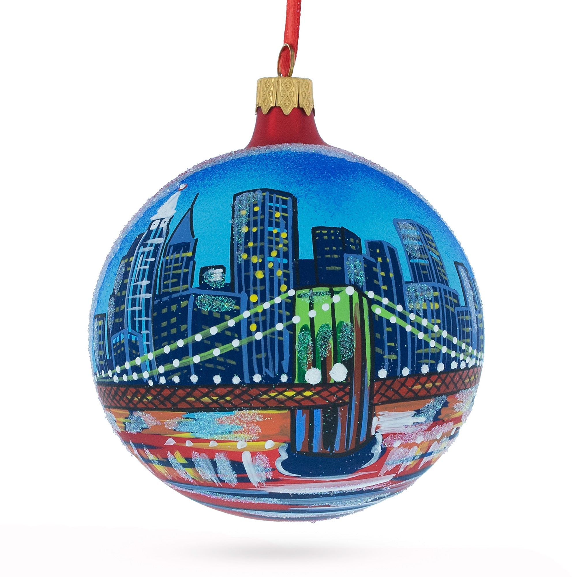 Brooklyn Bridge, New York Glass Ball Christmas Ornament 4 Inches