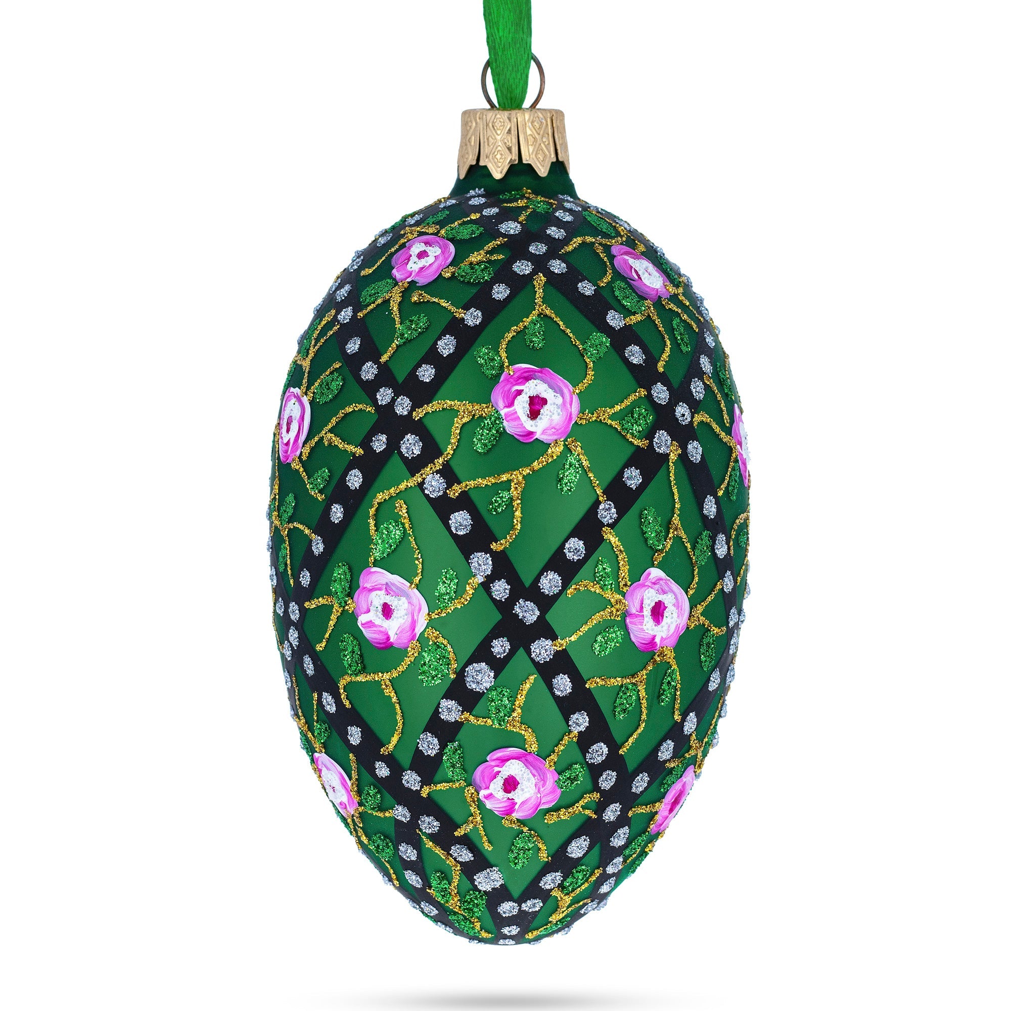 1907 Rose Trellis Royal Egg Glass Ornament 4 Inches