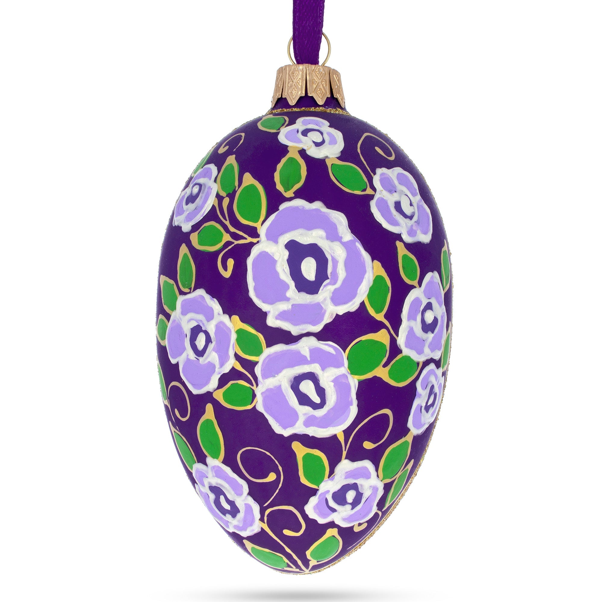 Purple Garden Flowers Egg Glass Ornament 4 Inches