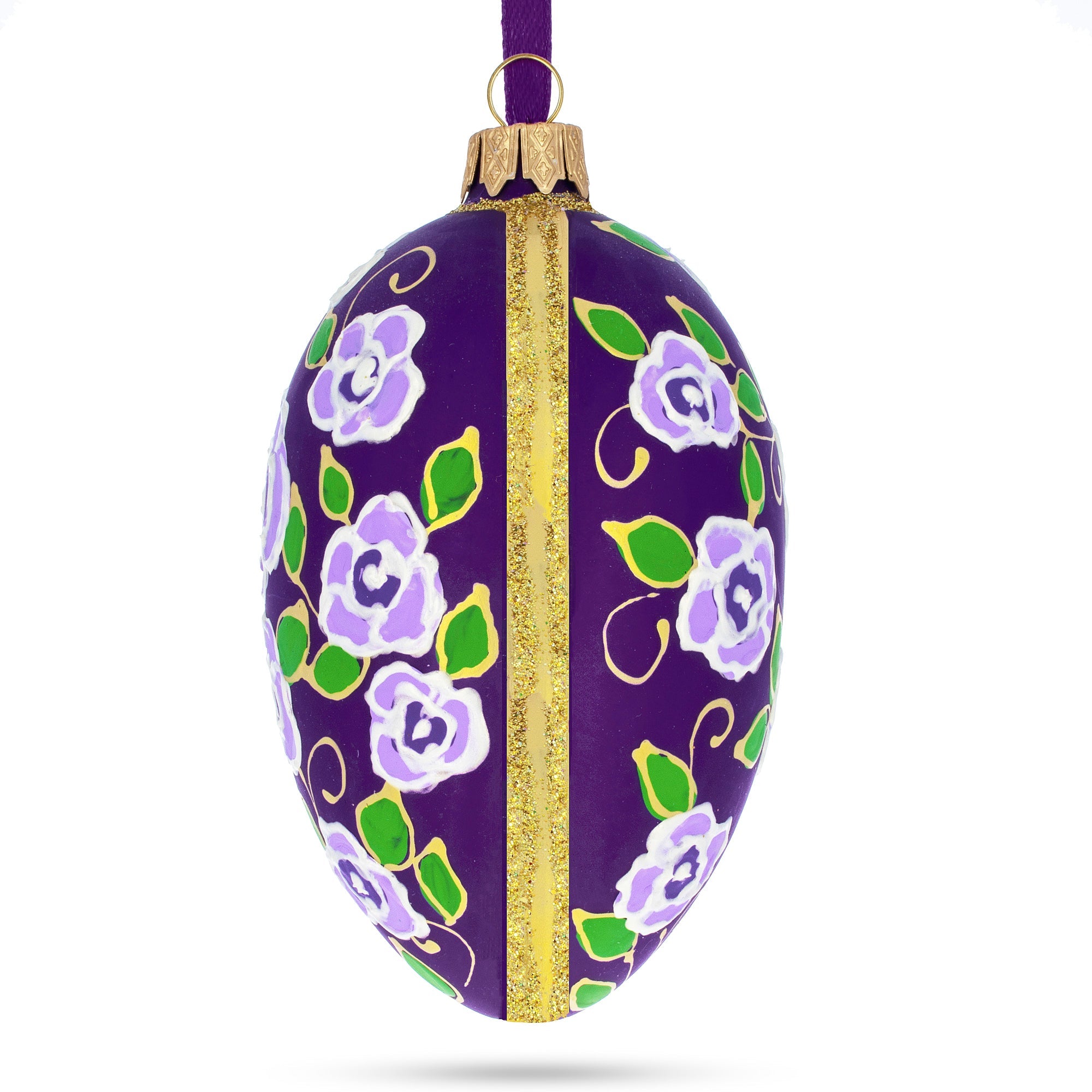 Purple Garden Flowers Egg Glass Ornament 4 Inches