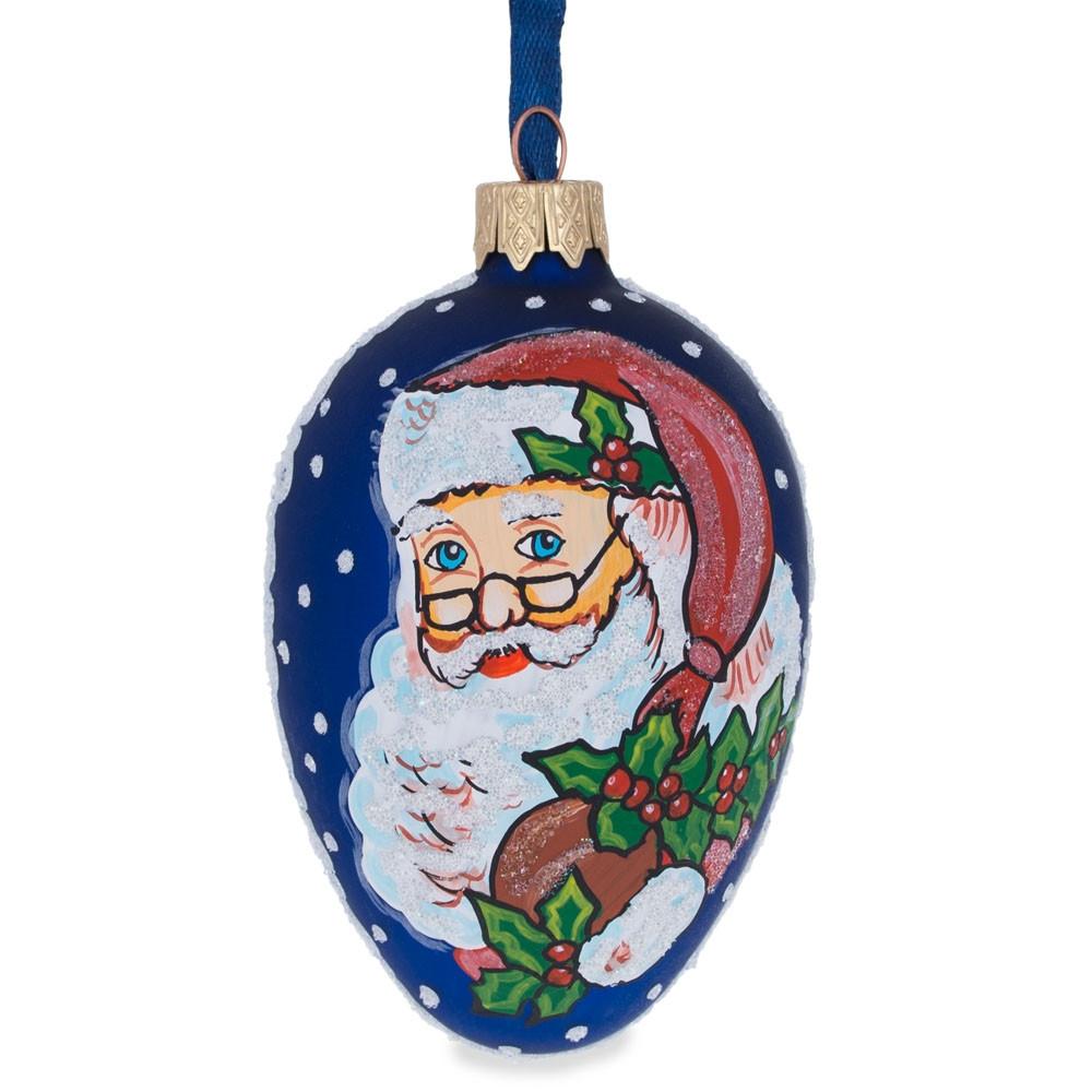 Santa With Mistletoe Glass Egg Ornament 4 Inches